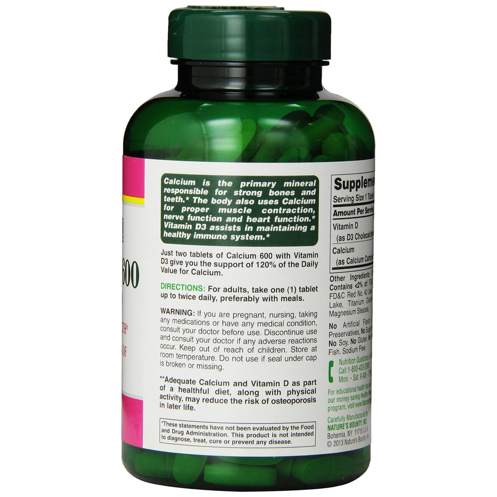 Nature's Bounty High Potency Calcium 600 + D Tablets - 0250ct, 1.17 Bottles (Pack of 2)