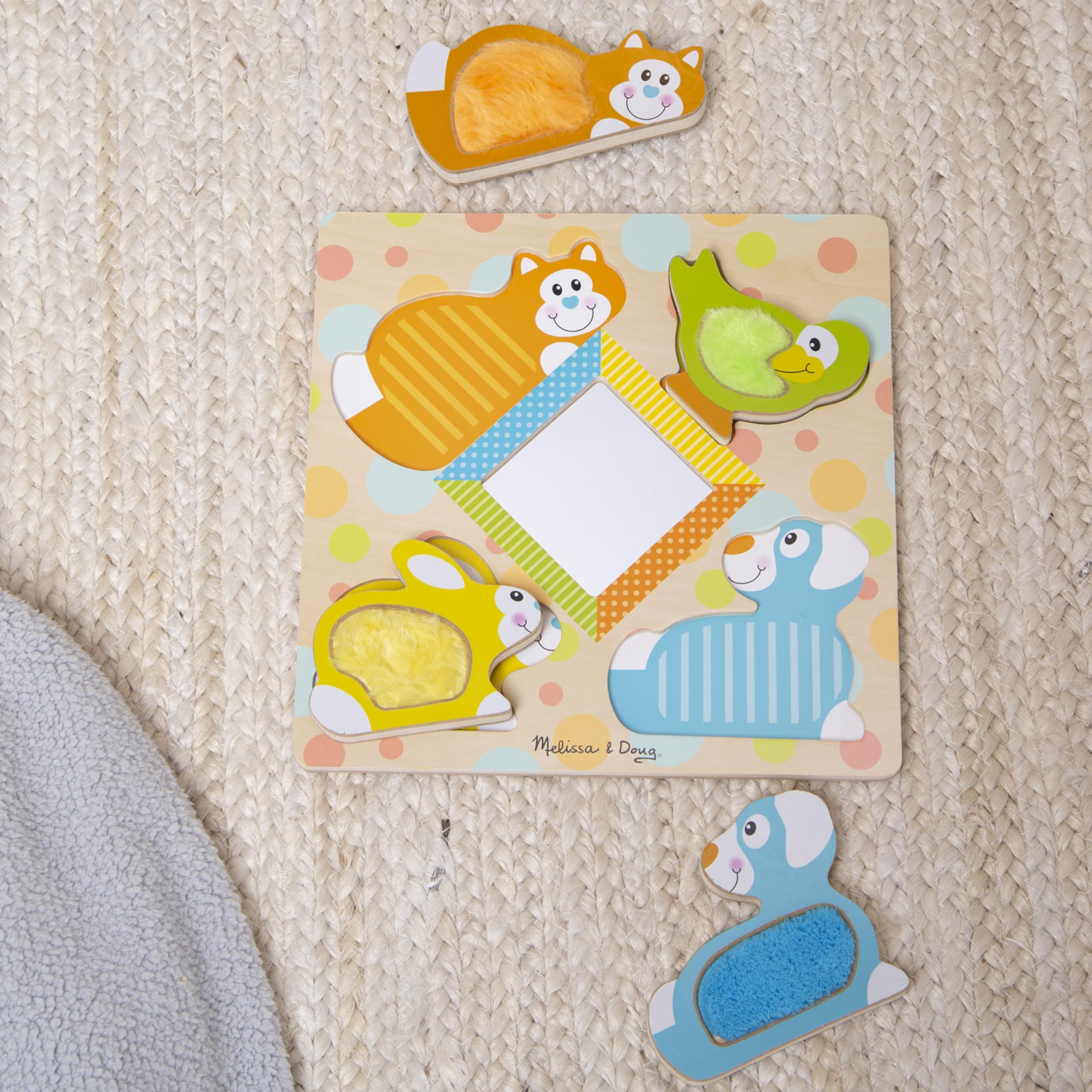Buy now Melissa & Doug First Play Peek-a-Boo Pets Wooden Touch and Feel Puzzle with Mirror Mirror Toy for Babies and Toddlers, Sensory Toy Puzzle at indiglob india