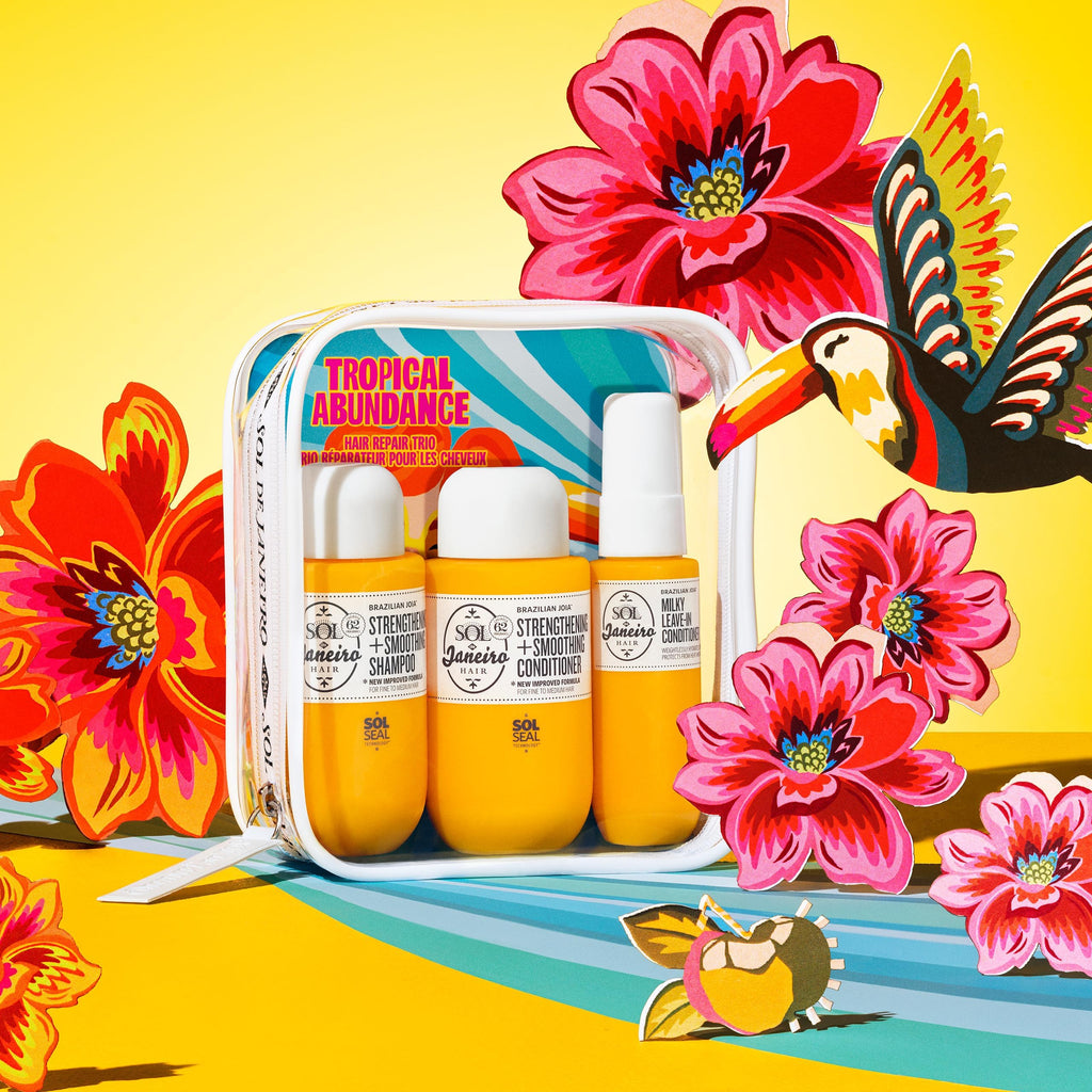Buy now Sol de Janeiro Tropical Abundance Hair Repair Trio Travel Set | Jet Set | Sulfate Free Brazilian Joia Shampoo and Conditioner | Leave In Conditioner Spray | TSA Friendly | Amazon Exclusive at indiglob india
