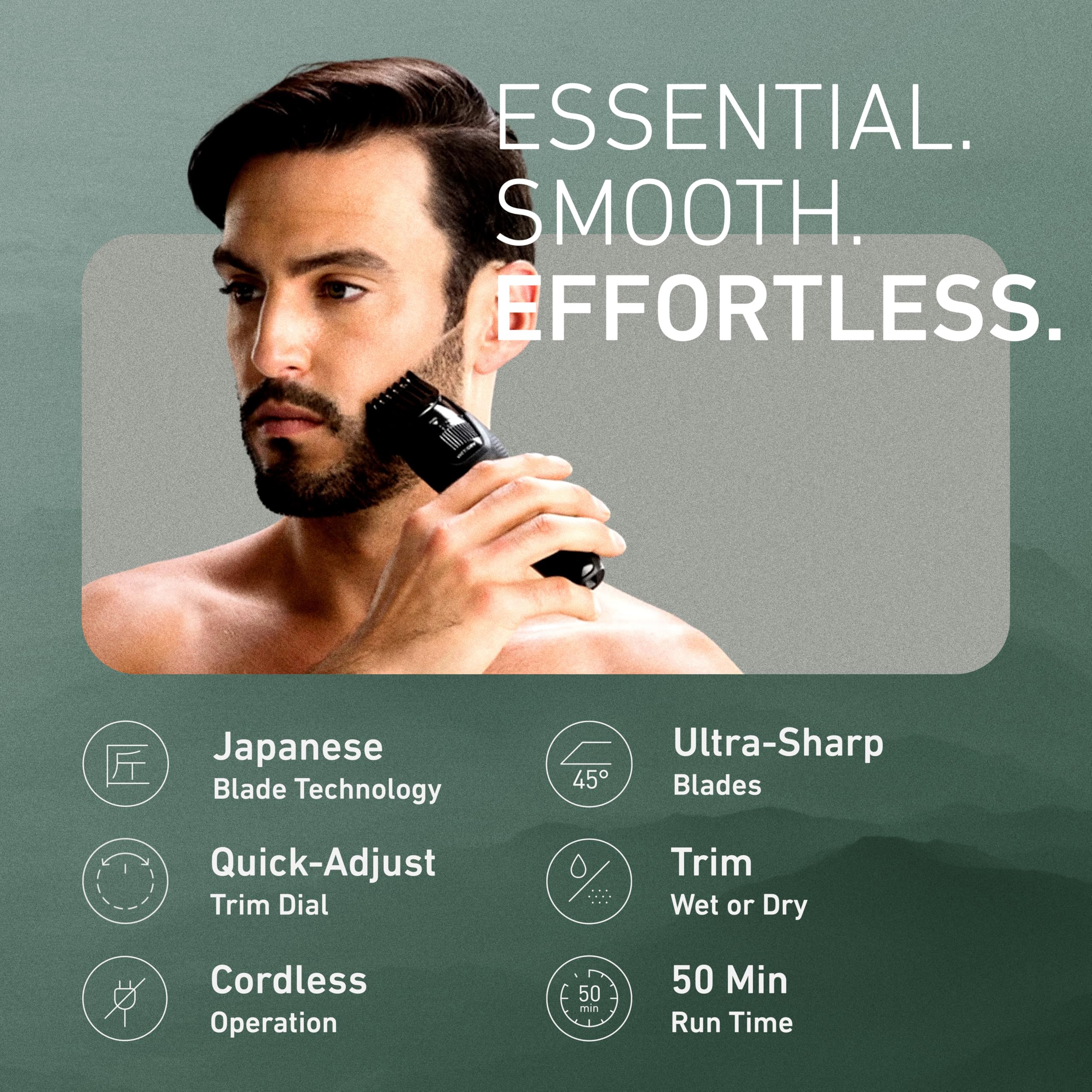 Panasonic Cordless Beard Trimmer for Men with Precision Dial, 19 Adjustable Length Settings, Rechargeable Battery, Washable, Birthday Gifts for Men, ER-GB42-K (Black)
