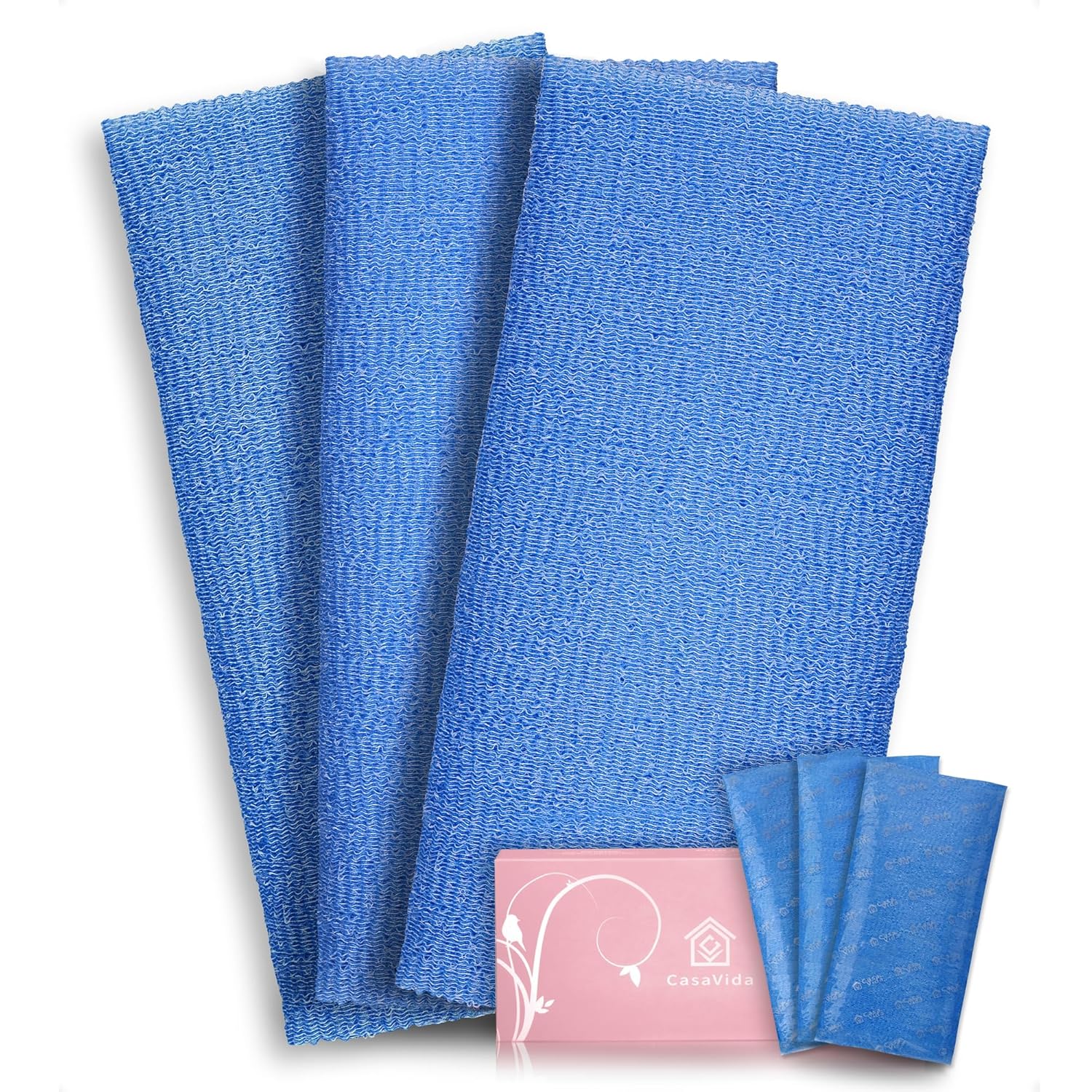 Buy now CASAVIDA Exfoliating Washcloth Back Scrubber for Shower Exfoliating Body Scrubber Japanese Beauty Washcloth African Net Sponge Bath Korean Loofah Towel Wash Cloth Shower Scrub Towel 3 Pack (Pink x 3) Navy-Blue x 3 at indiglob india