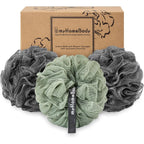 Buy now myHomeBody Large 70g Loofah Sponge, Bath Body Scrubber for Women, Men, Exfoliating Shower Pouf with Activated Charcoal - 2 Graphite Gray + 1 Sage Green, 3 Pack at indiglob india