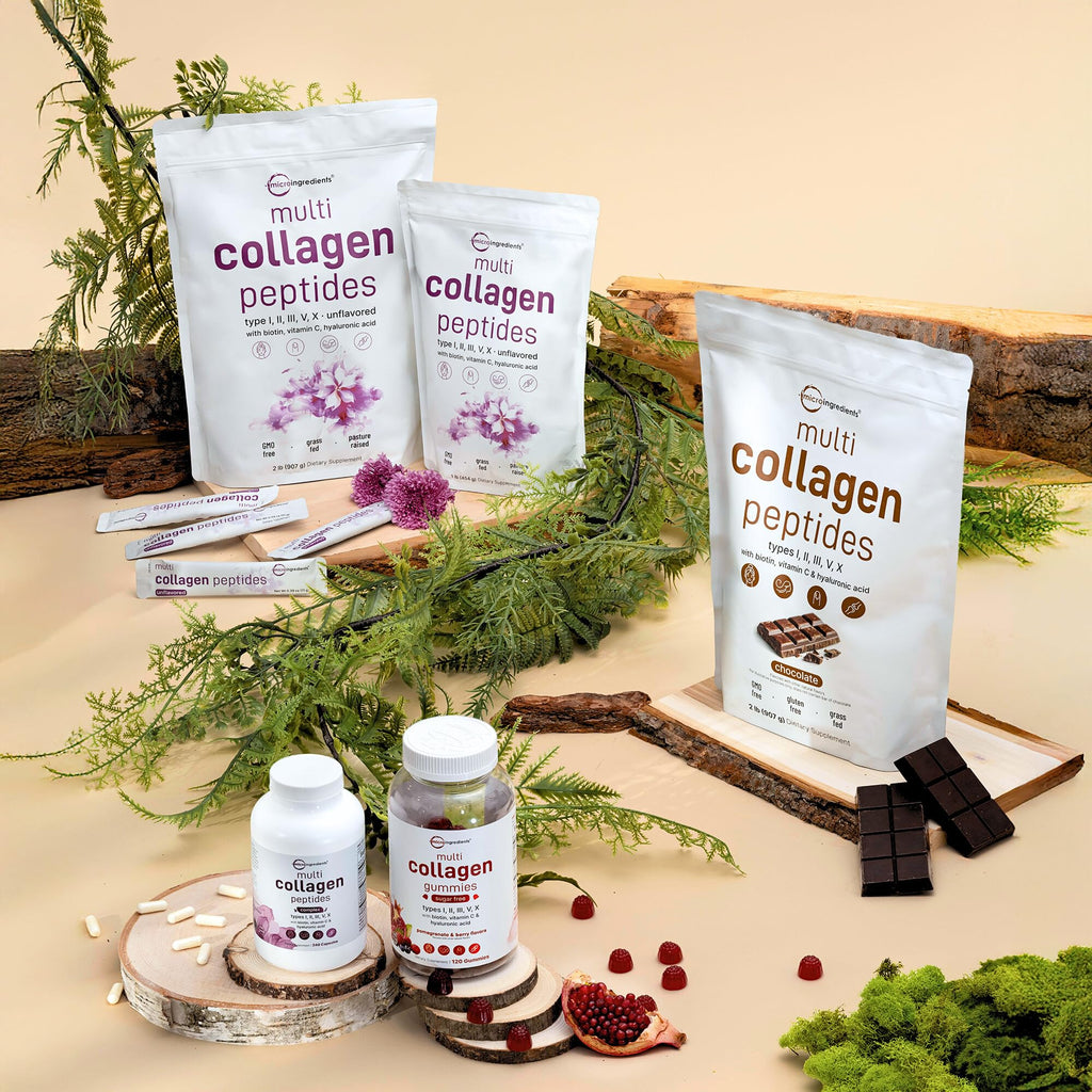 Micro Ingredients Multi Collagen Peptides Pills, 240 Capsules | For Women & Men. Type I, II, III, V, X. Hydrolyzed Collagen Supplement with Biotin, Hyaluronic Acid & Vitamin C. Filler Free.