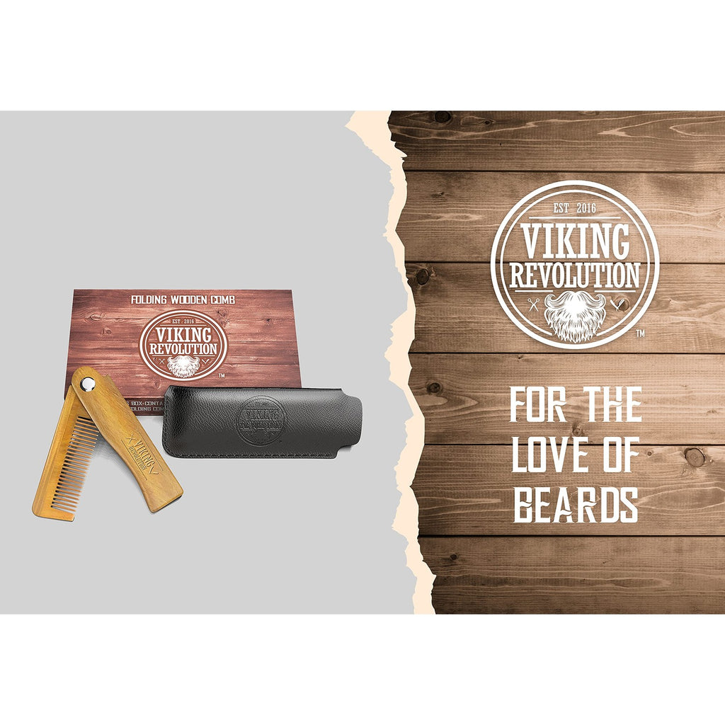 Viking Revolution Folding Beard Comb - Natural Wooden Comb - 1 Count