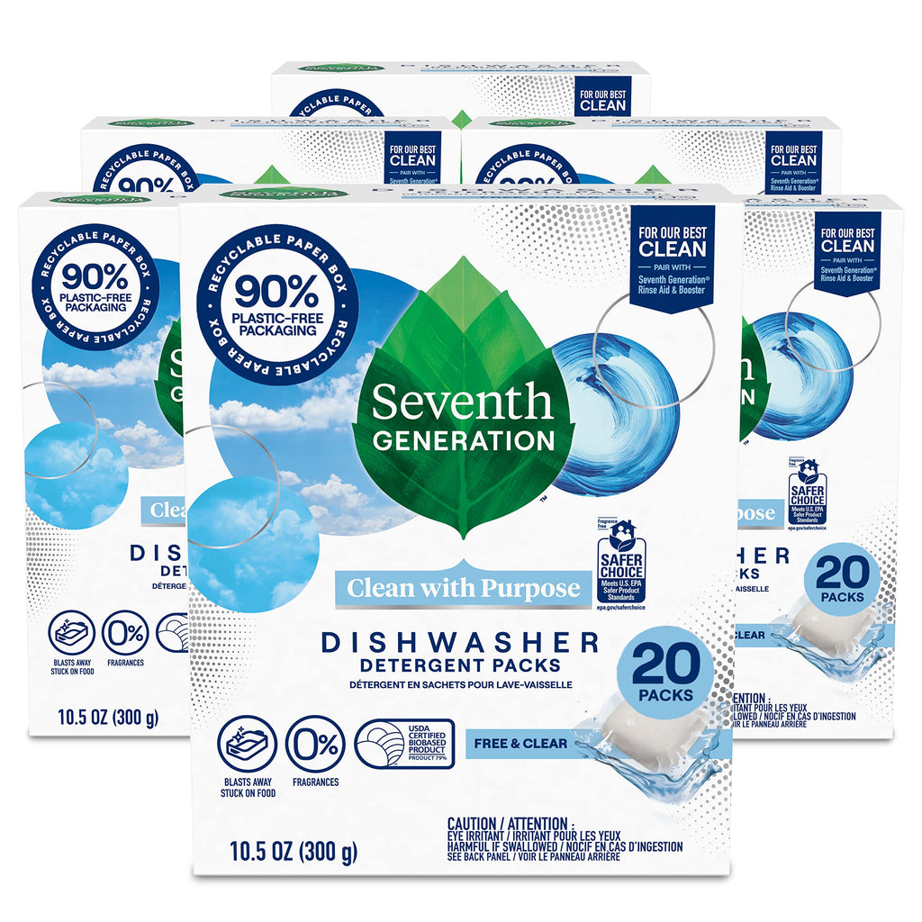 Buy now Seventh Generation Dishwasher Detergent Packs Free & Clear Pack of 5 for sparkling dishes Dishwasher tabs 45 count at indiglob india