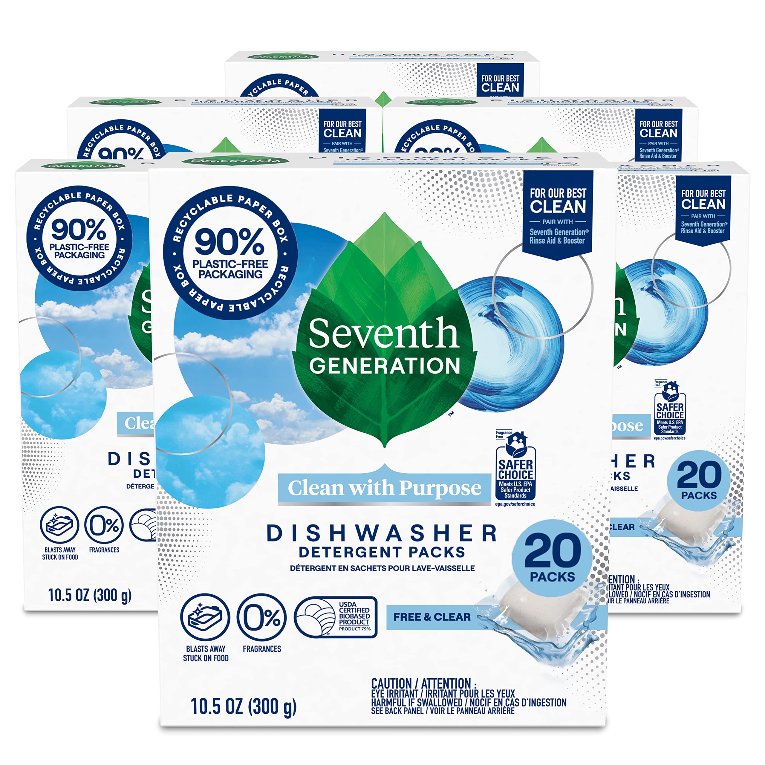 Buy now Seventh Generation Dishwasher Detergent Packs Free & Clear Pack of 5 for sparkling dishes Dishwasher tabs 45 count at indiglob india