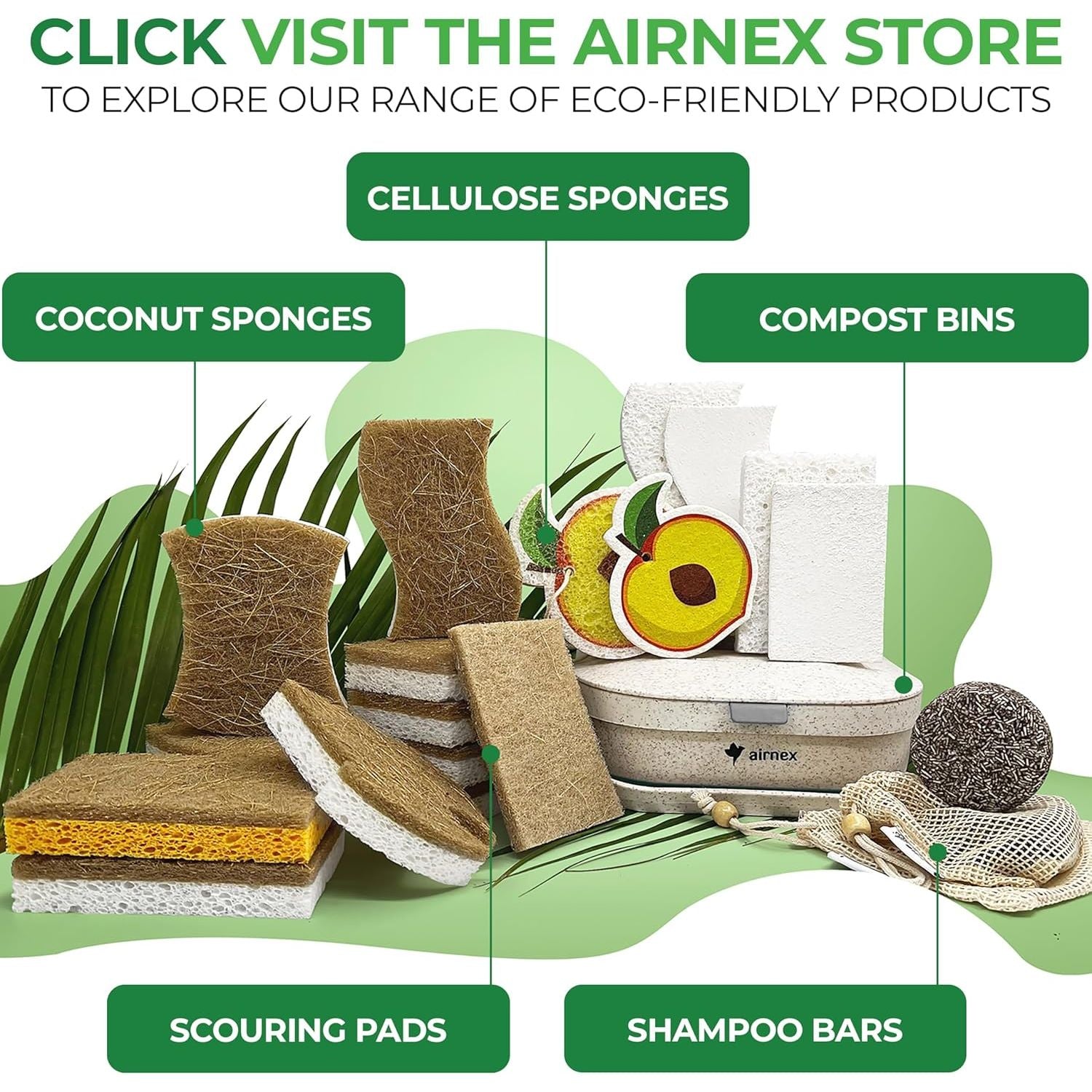 Buy now Biodegradable Natural Kitchen Sponge - Compostable Cellulose and Coconut Walnut Scrubber Sponge (12 Pack) at indiglob india