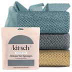 Kitsch African Net Sponge – Exfoliating Body Scrubber – Rosewood, 3 Pcs | for Cleansing & Gentle Daily Exfoliation – Stretchable Bath Sponge for Hard-to-Reach Areas – Long-Lasting Shower Essential