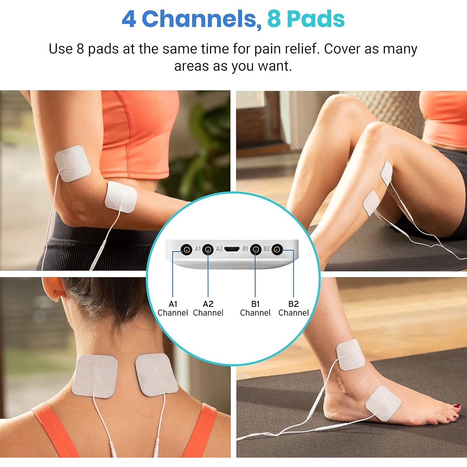 Buy now Etekcity 4-Channel Rechargeable TENS Unit â€“ Muscle Stimulator for Drug-Free Pain Relief, After-Exercise Relaxation, Physical Therapy, 8 Electrode Pads, Back, Neck, Shoulder, Sciatica, Period Cramps at indiglob india