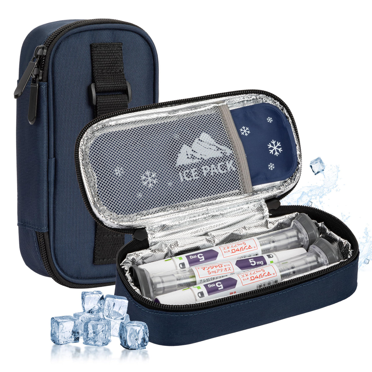 Insulated Cooler Travel Case Fits 3 Zepbound or Mounjaro Injector Pens,Tirzepatide Travel Case with 2 Reusable Ice Packs, TSA Compliant Medicine Organizer for Daily Use
