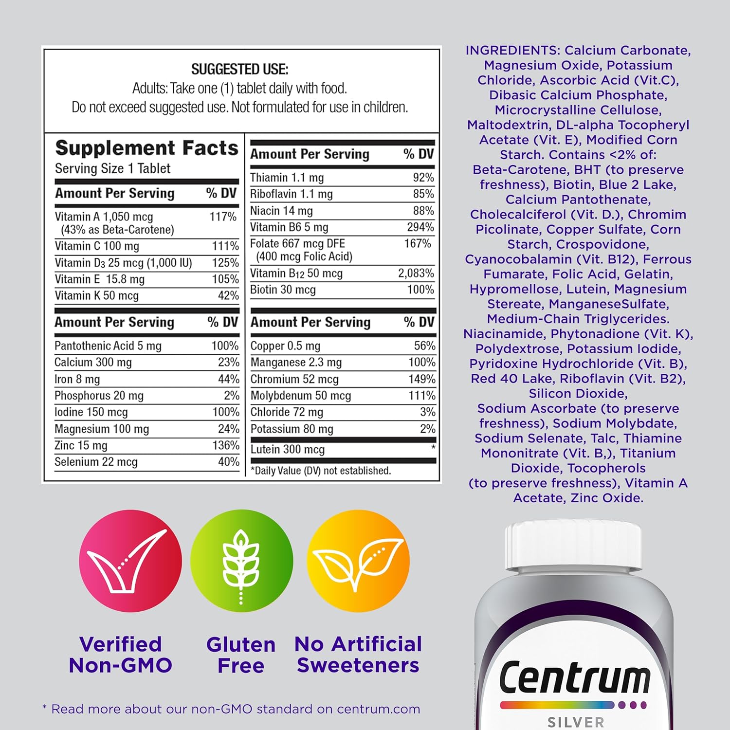 Buy now Centrum Silver Women's Multivitamin for Women 50 Plus, Multivitamin/Multimineral Supplement with Vitamin D3, B Vitamins, Non-GMO Ingredients, Supports Memory and Cognition in Older Adults - 100 Ct at indiglob india
