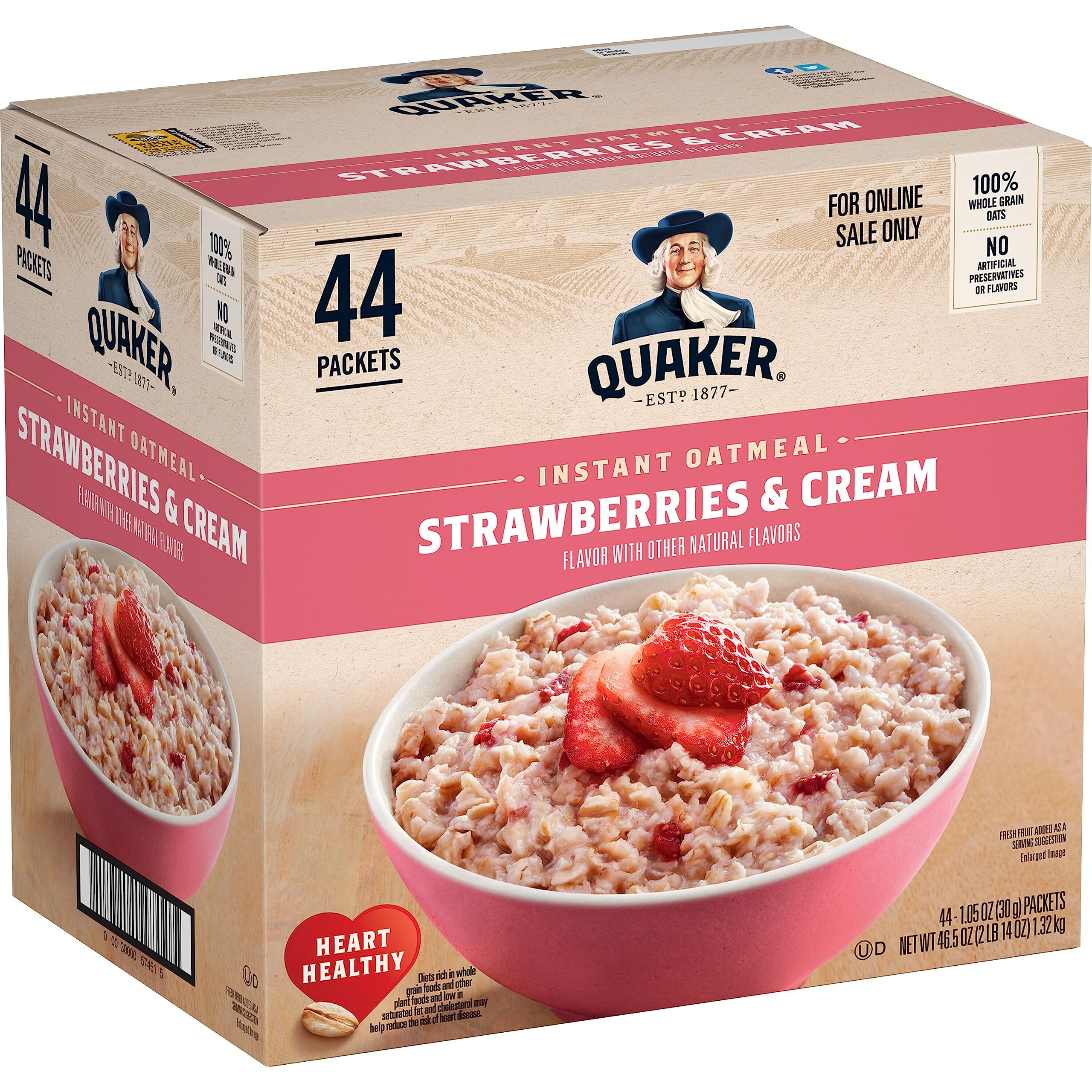 Buy now Quaker Instant Oatmeal Fruit & Cream Variety Pack, Single Serve Packets, (44 Pack) Strawberries & Cream at indiglob india