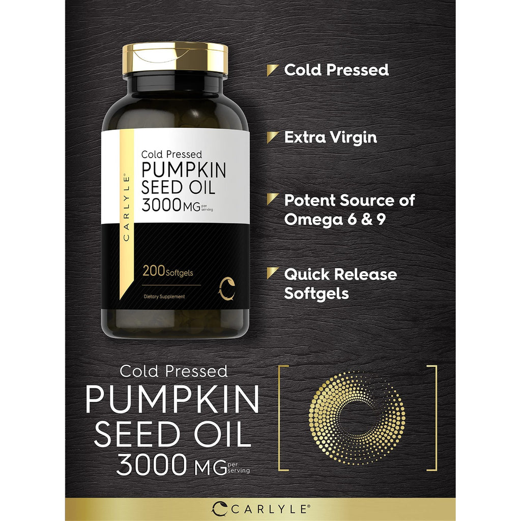 Carlyle Pumpkin Seed Oil Capsules | 3000mg | 200 Softgels | Essential Fatty Acids | Cold Pressed Dietary Supplement | Non-GMO and Gluten Free Formula