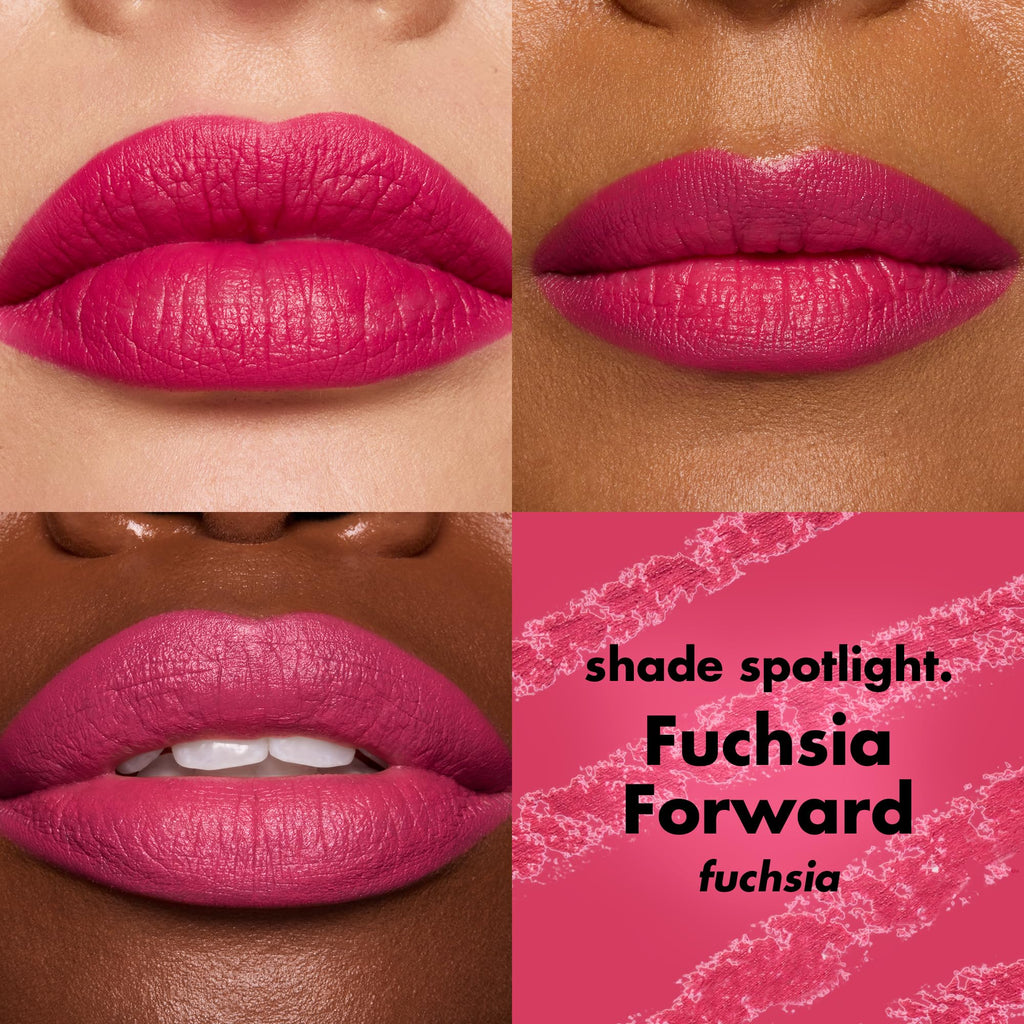 e.l.f. Cream Glide Lip Liner showcases rich fuchsia shades on diverse lips. Premium imported quality for bold beauty.