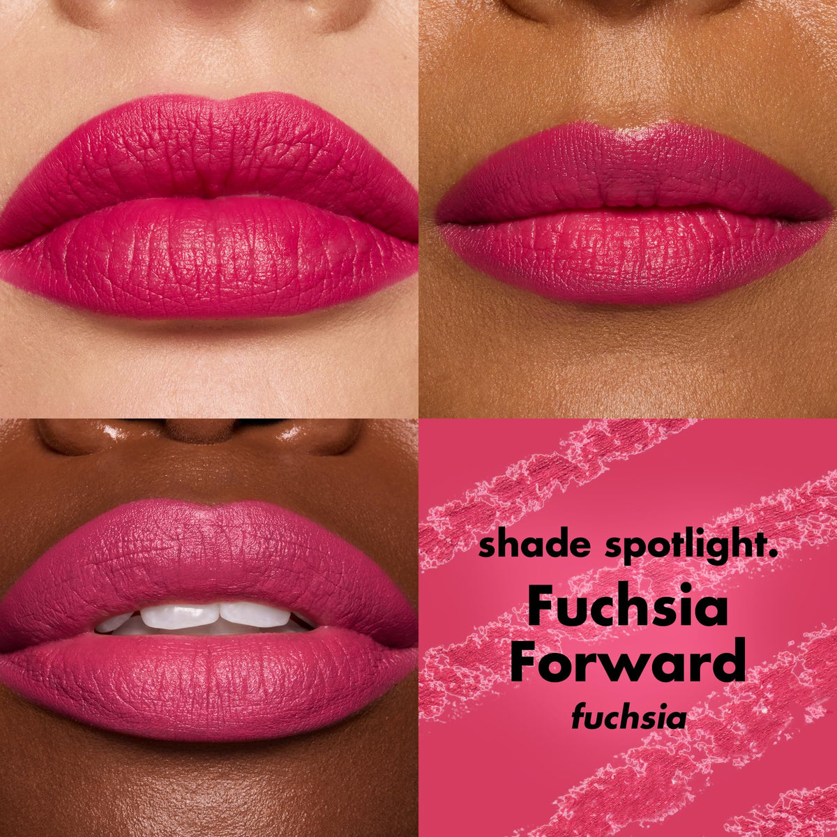 e.l.f. Cream Glide Lip Liner showcases rich fuchsia shades on diverse lips. Premium imported quality for bold beauty.
