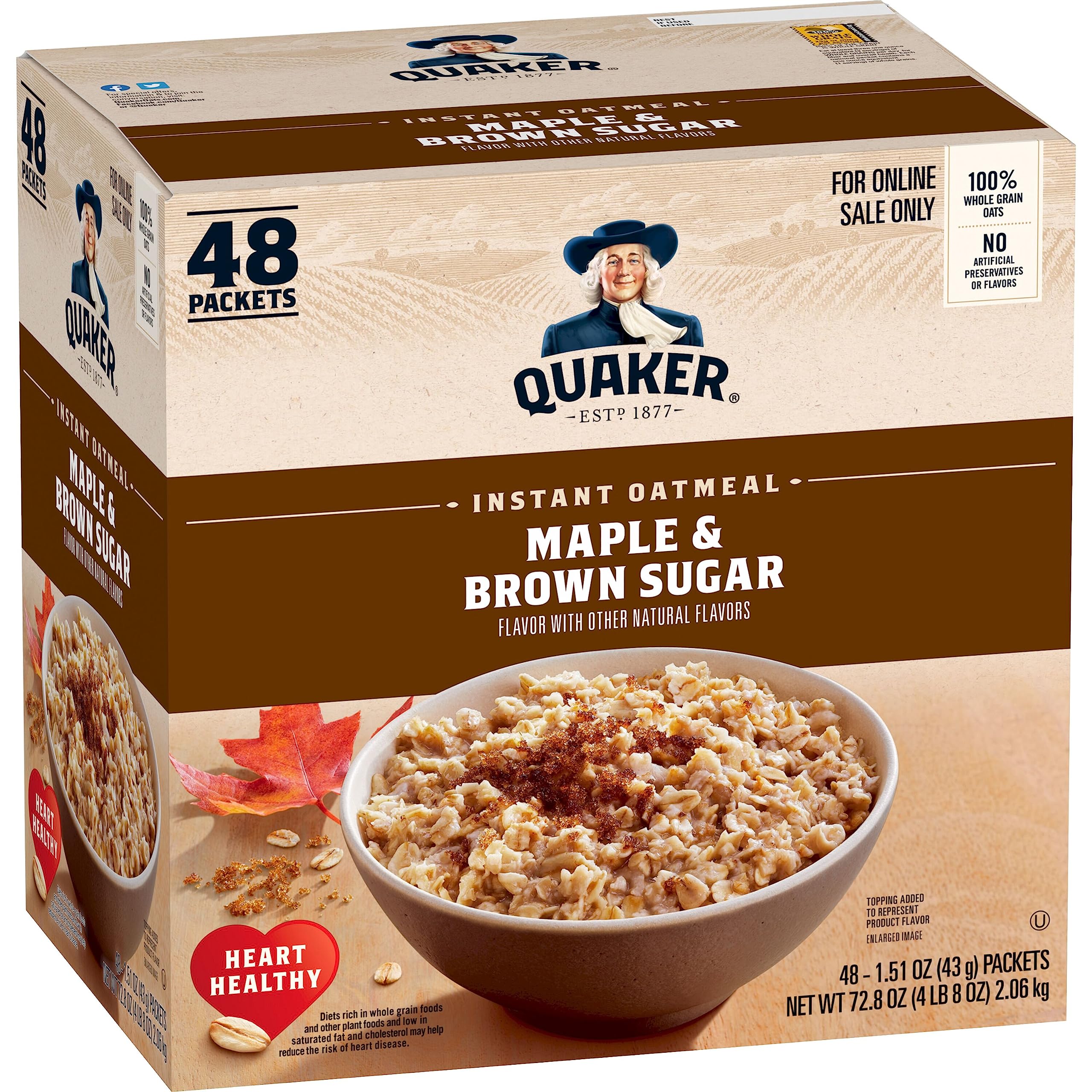 Buy now Quaker Instant Oatmeal Fruit & Cream Variety Pack, Single Serve Packets, (44 Pack) Maple & Brown Sugar at indiglob india