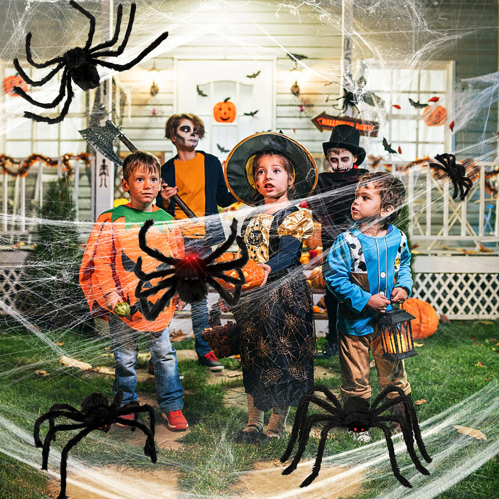 HOPOCO Halloween Plush Spider Set, 6 Pack Scary Fake Spiders in Different Sizes for Indoor Outdoor Halloween Decorations, Haunted House, Yard, Home, Party Decor