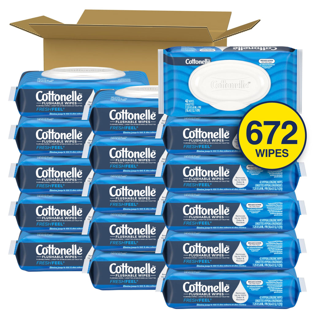 Cottonelle Fresh Feel Flushable Wipes, 16 Packs, 42 Wipes per Pack