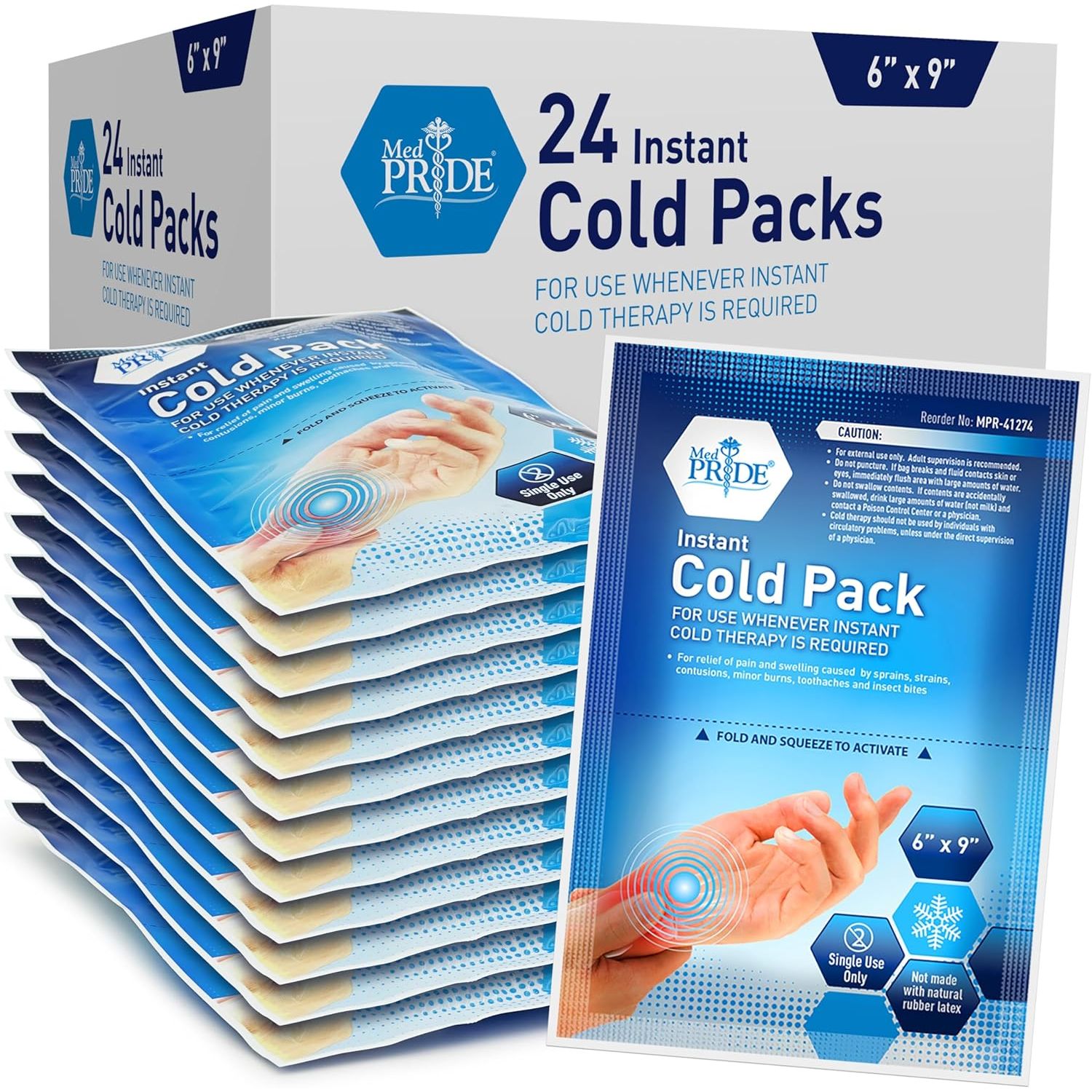 Buy now MED PRIDE Instant Cold Pack First Aid Kit Ice Pack for Injuries and Pain Relief, No Freezer Needed, 5in X 6in (6 Count (Pack of 1) Clear) 6x9 Inch (Pack of 24) at indiglob india