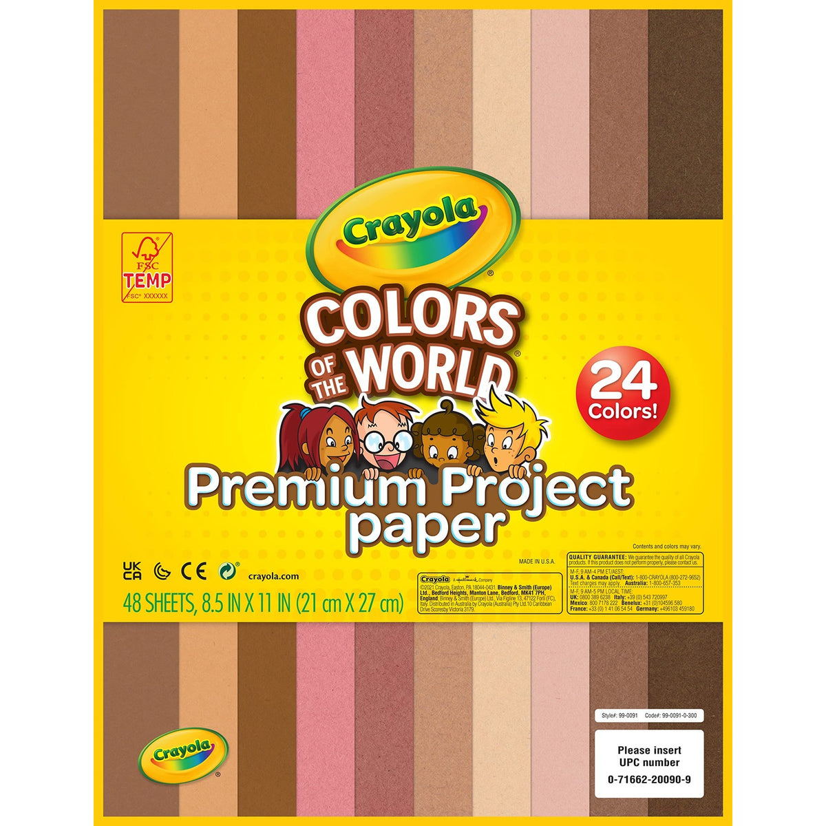 Crayola Construction Paper in Colors of The World, 8.5” x 11”, 24 Colors, Craft Supplies, 48 Sheets
