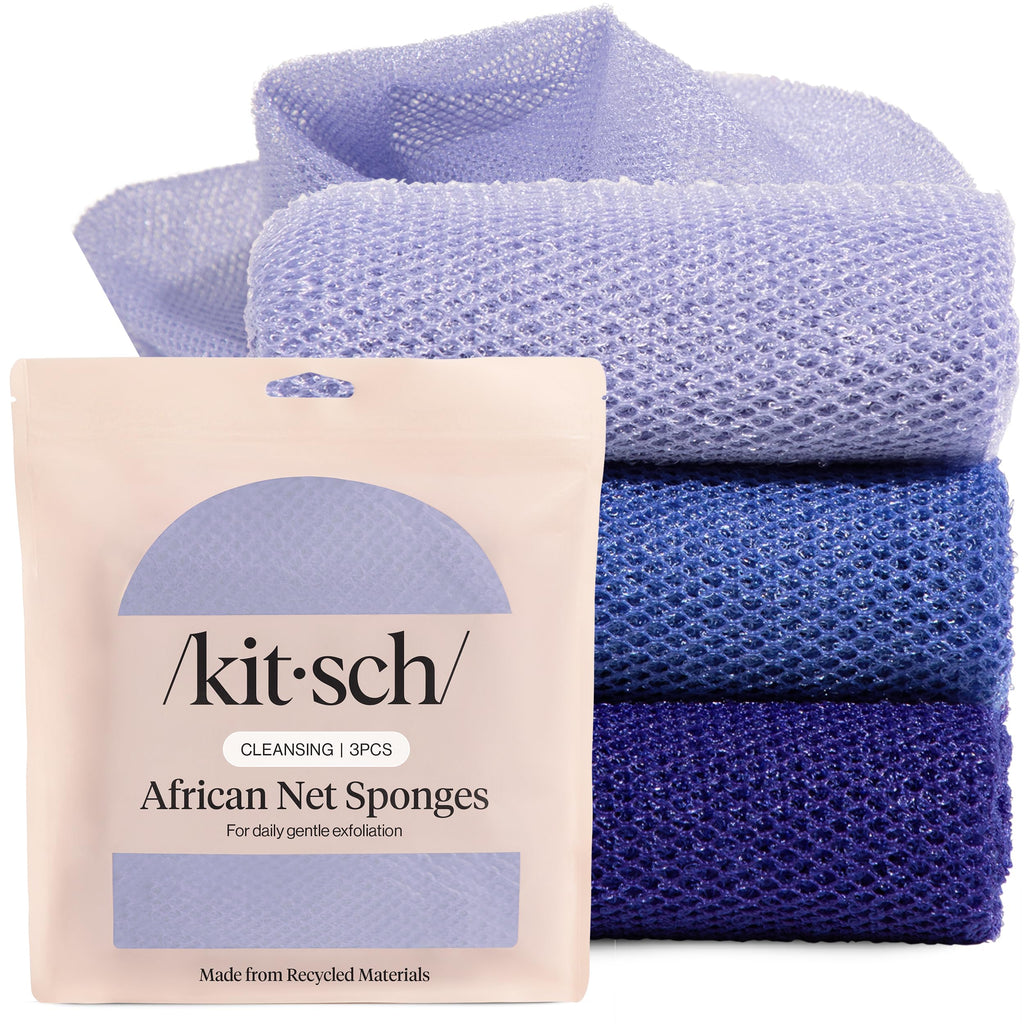 Kitsch African Net Sponge – Exfoliating Body Scrubber – Rosewood, 3 Pcs | for Cleansing & Gentle Daily Exfoliation – Stretchable Bath Sponge for Hard-to-Reach Areas – Long-Lasting Shower Essential