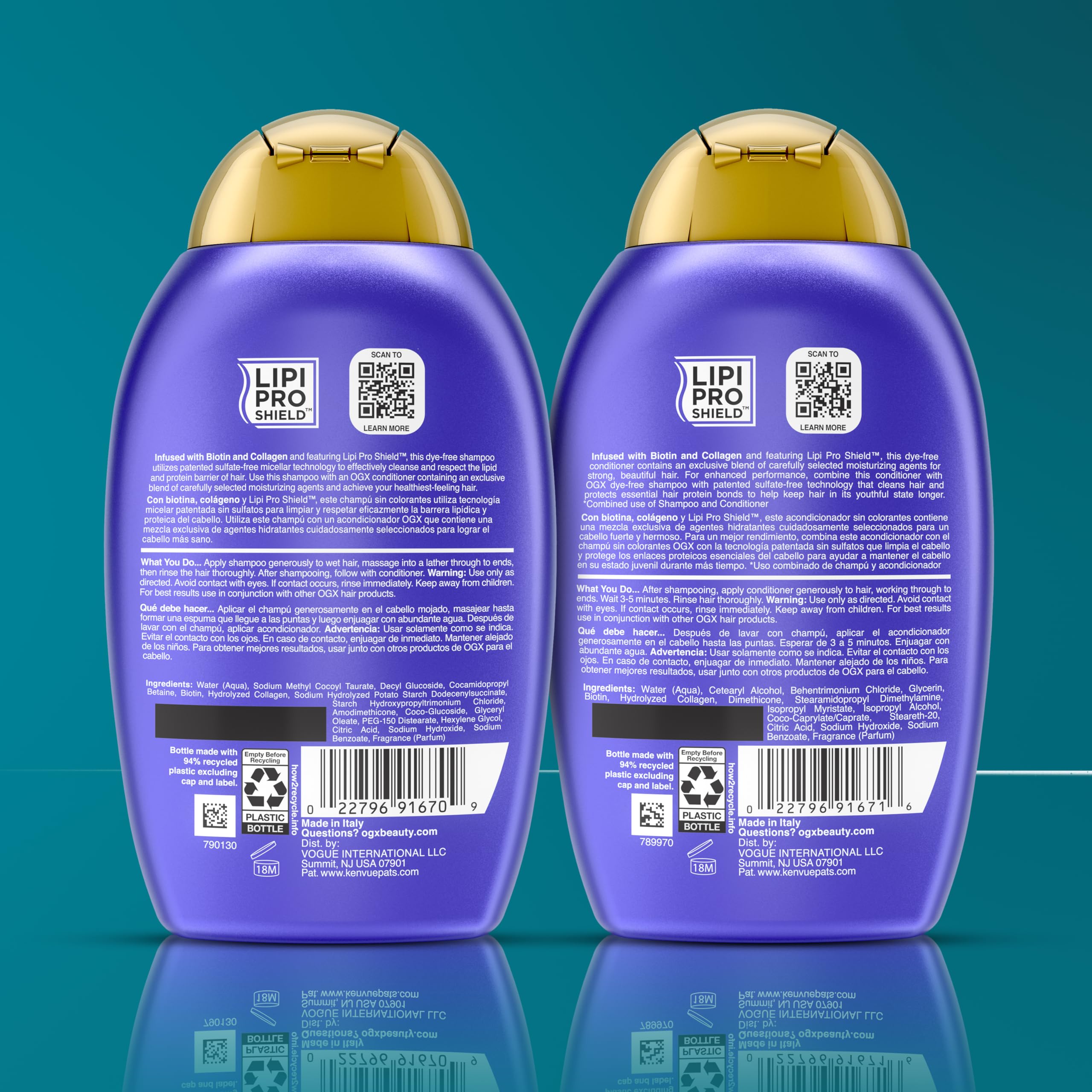 OGX Thick & Full + Biotin & Collagen Shampoo & Conditioner, 2 x 13 fl. oz | Shampoo & Conditioner Set, For Fine & Thinning Hair, Gives Volume & Body, Sulfate-Free, Nutrient-Infused, With Vitamin B7