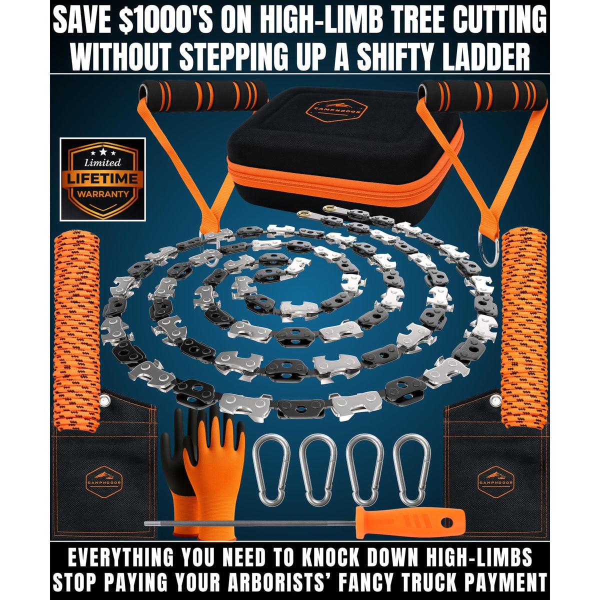 CAMPNDOOR High Limb Rope Saw 53 In - 360 Rope Chain Saw for Tree Limbs