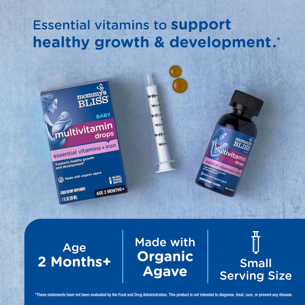 Mommy's Bliss Baby Multivitamin + Iron, Daily Essential Baby Vitamins for Immune Support, Healthy Growth & Bone Development, Age 2 Months+, 30 ml