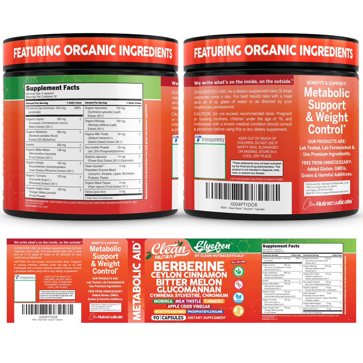 Clean Nutra Berberine and Ceylon Cinnamon Supplement Bitter Melon Glucomannan Gymnema Sylvestre Chromium Moringa Milk Thistle Turmeric Apple Cider Vinegar Digestive Enzymes Inositol Pills 90 Capsules