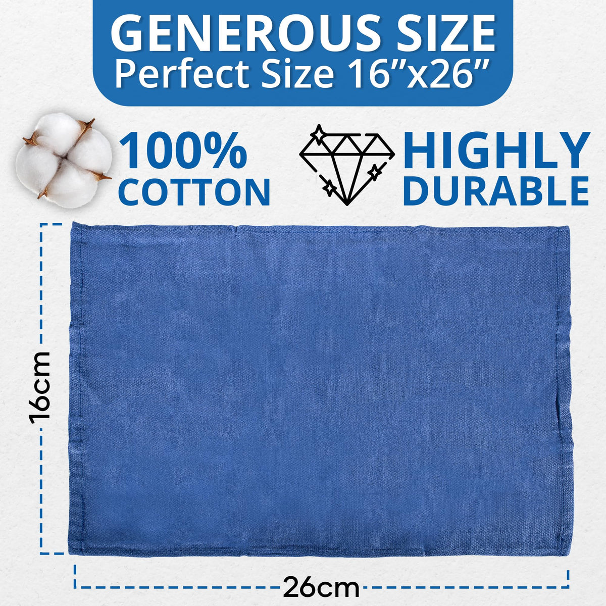 Surgical Towels for Cleaning Huck Towels 12 Pack 100% Cotton Size 15x25 Blue Cleaning Rags for Kitchen, Bar, Home, Windows, Industrial Shop, Glass Super Absorbent Lint Free Commercial Grade