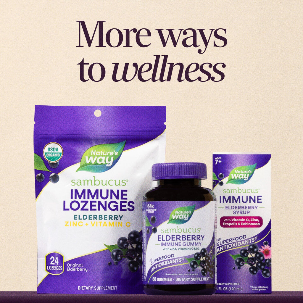 Nature's Way Sambucus Elderberry Gummies for Immune Support* Ages 4+, 60 ct | Immune Gummy with Black Elderberry Extract, Vitamin C, D3, Zinc, and Superfood Antioxidants*, Adults & Kids Ages 4+