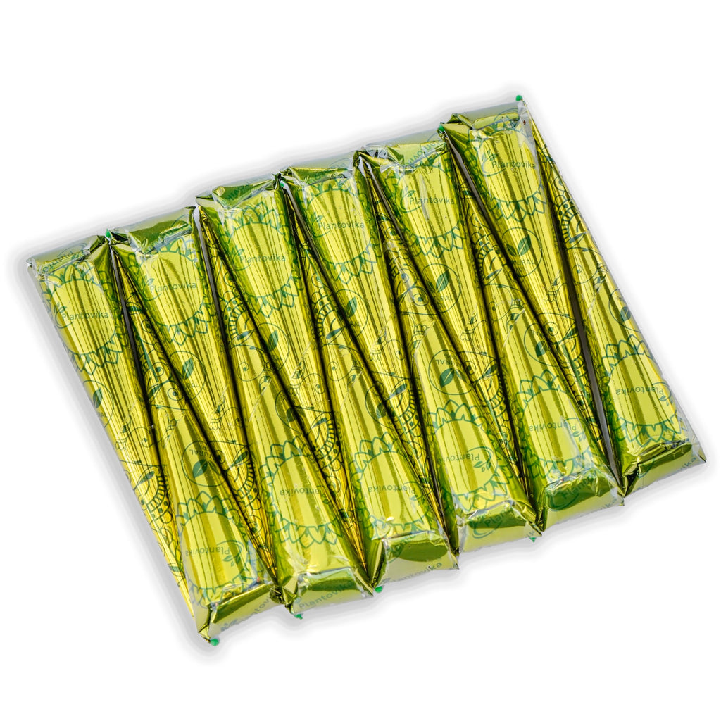 Henna Cones Made from 100% Natural Leaves | Fresh Ready-to-Use Pre-Filled Paste, Henna Tube | Dark Reddish Brown | No Additives | Long Lasting Color | Pack of 12