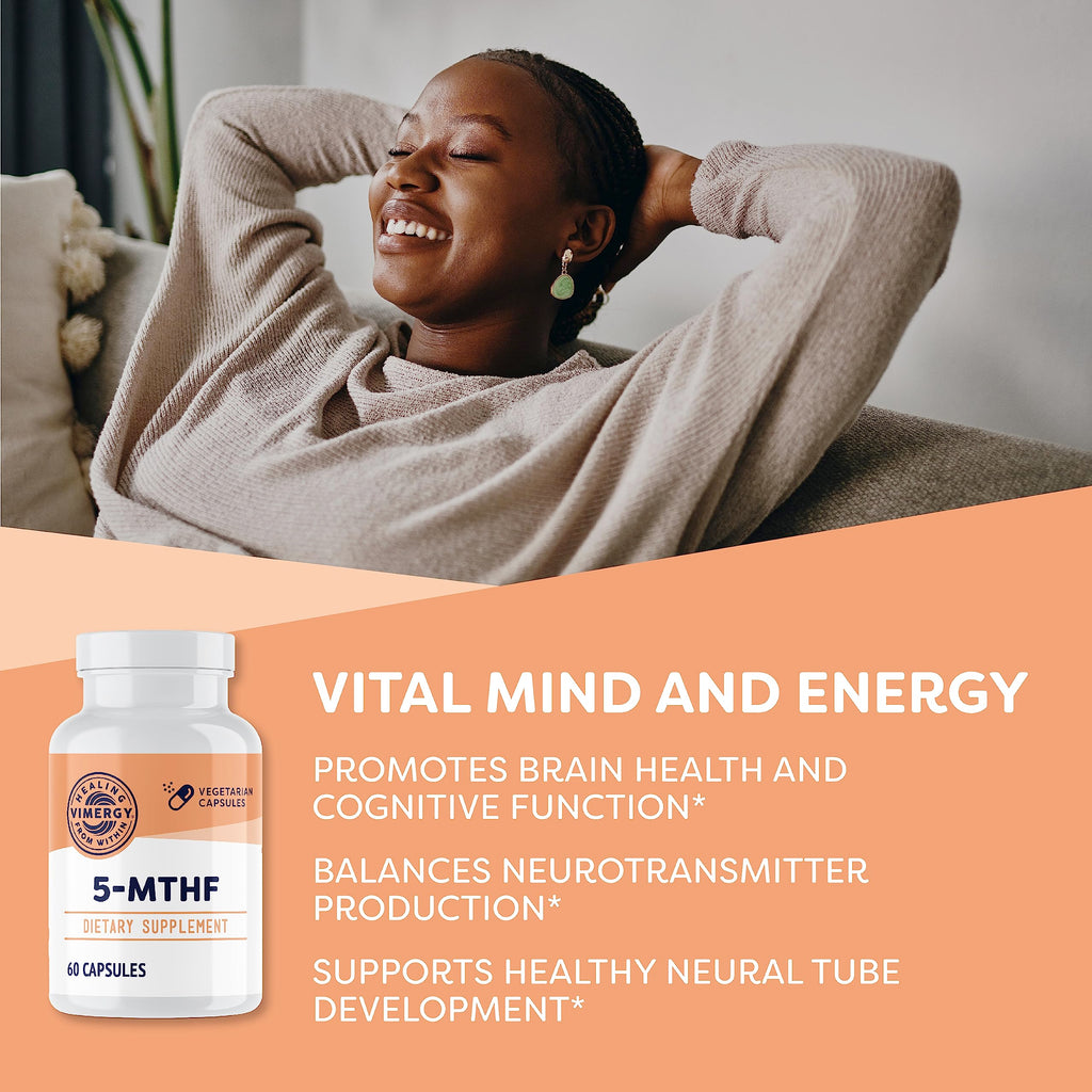 Vimergy 5-MTHF Vegan Capsules for Brain Energy Supplement, 60 Servings