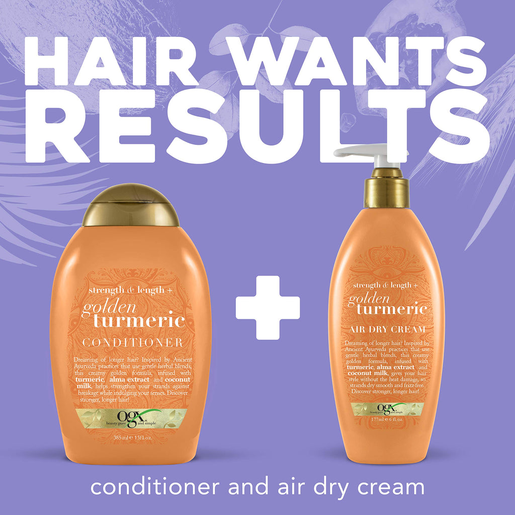 Buy now OGX Strength Length + Golden Turmeric Conditioner with Milk to Soothe Scalp Nourish Hair, Ayurveda SulfateFree Surfactants for Stronger Longer Hair, Coconut, 13 Fl Oz at indiglob india
