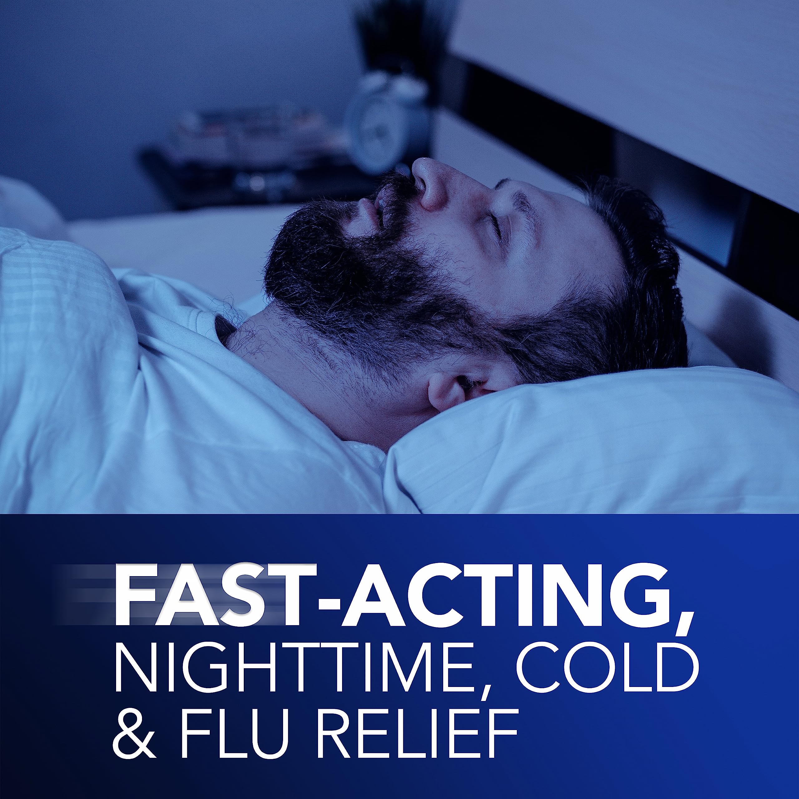 Buy now NyQuil Ultra Concentrated Cold and Flu Medicine, Nighttime, Relief for Cough, Sore Throat, Fever, Congestion, Easy to Swallow, Easy to Open Bottle, 48 LiquiCaps at indiglob india