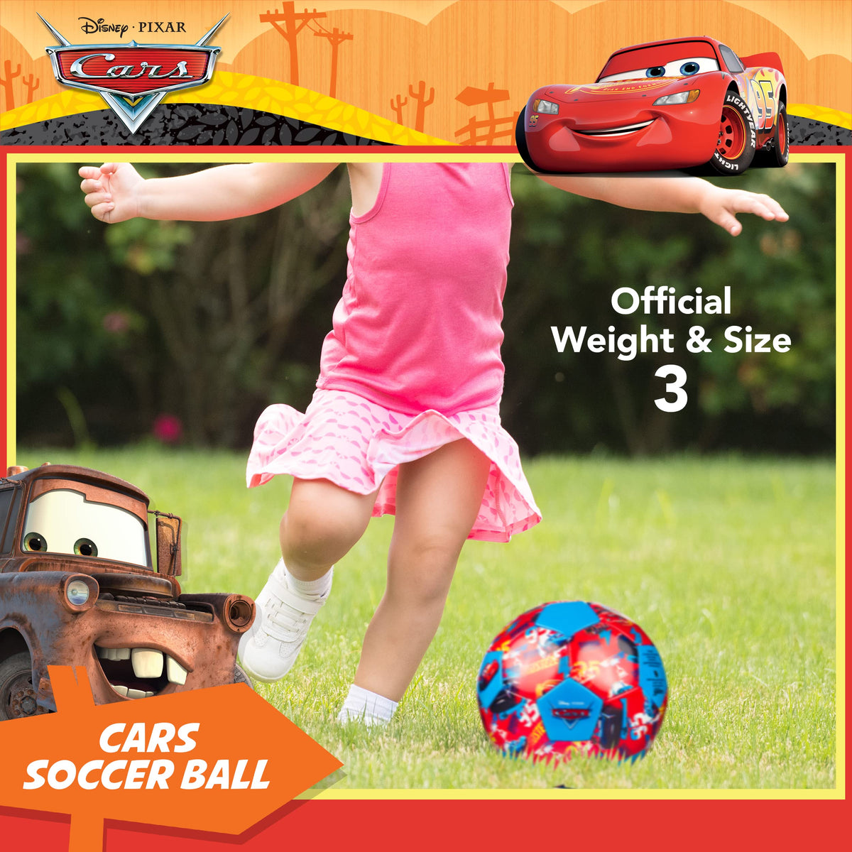 Disney Pixar Cars Soccer Ball, Repeat Print Youth Kids Mini Soccer Ball, Multi, Size 3