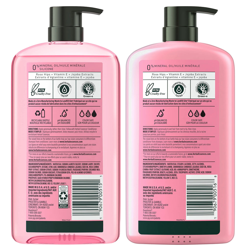 Herbal Essences Shampoo & Conditioner Set, Rose Hips - Smooth Collection, Paraben-Free, Color-Safe, Shiny Hair with Jojoba & Vitamin E, 29.2 Fl Oz Each, 2-Pack