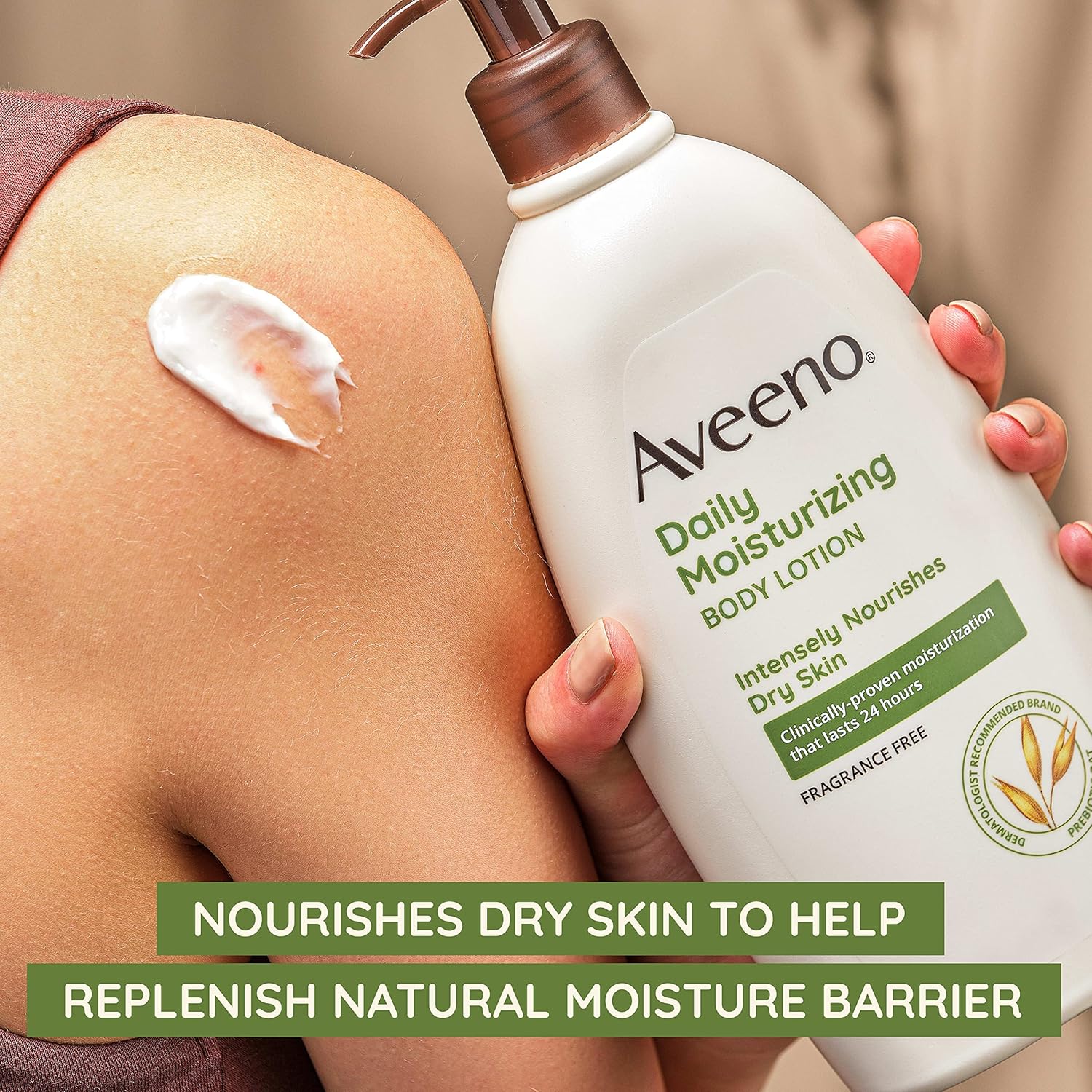 Buy now Aveeno Daily Moisturizing Body Lotion with Soothing Prebiotic Oat, Gentle Lotion Nourishes Dry Skin With Moisture, Paraben-, Dye- & Fragrance-Free, Non-Greasy & Non-Comedogenic, 12 fl. Oz at indiglob india