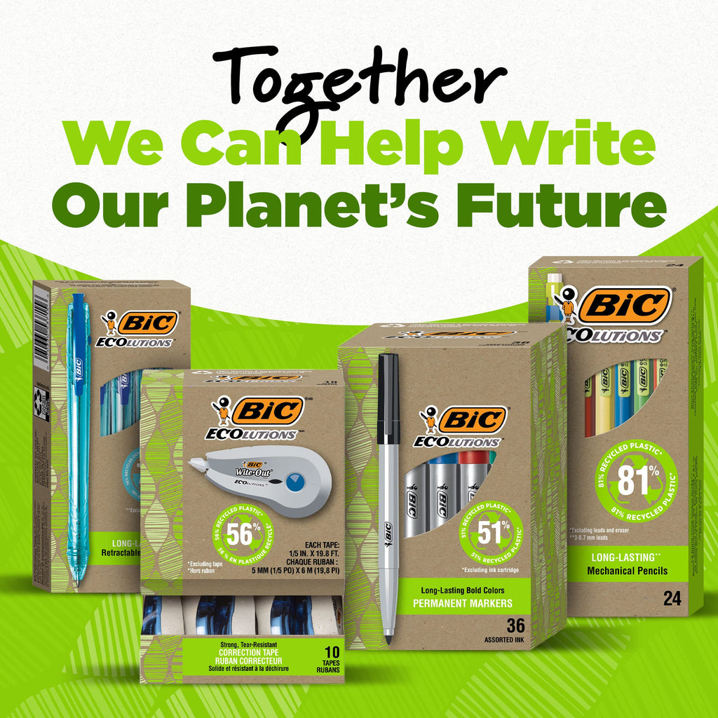 BIC Ecolutions Wite-Out Brand, 19.6 Feet, 2-Count Pack, Correction Tape Made from 56% Recycled Plastic Excluding Tape