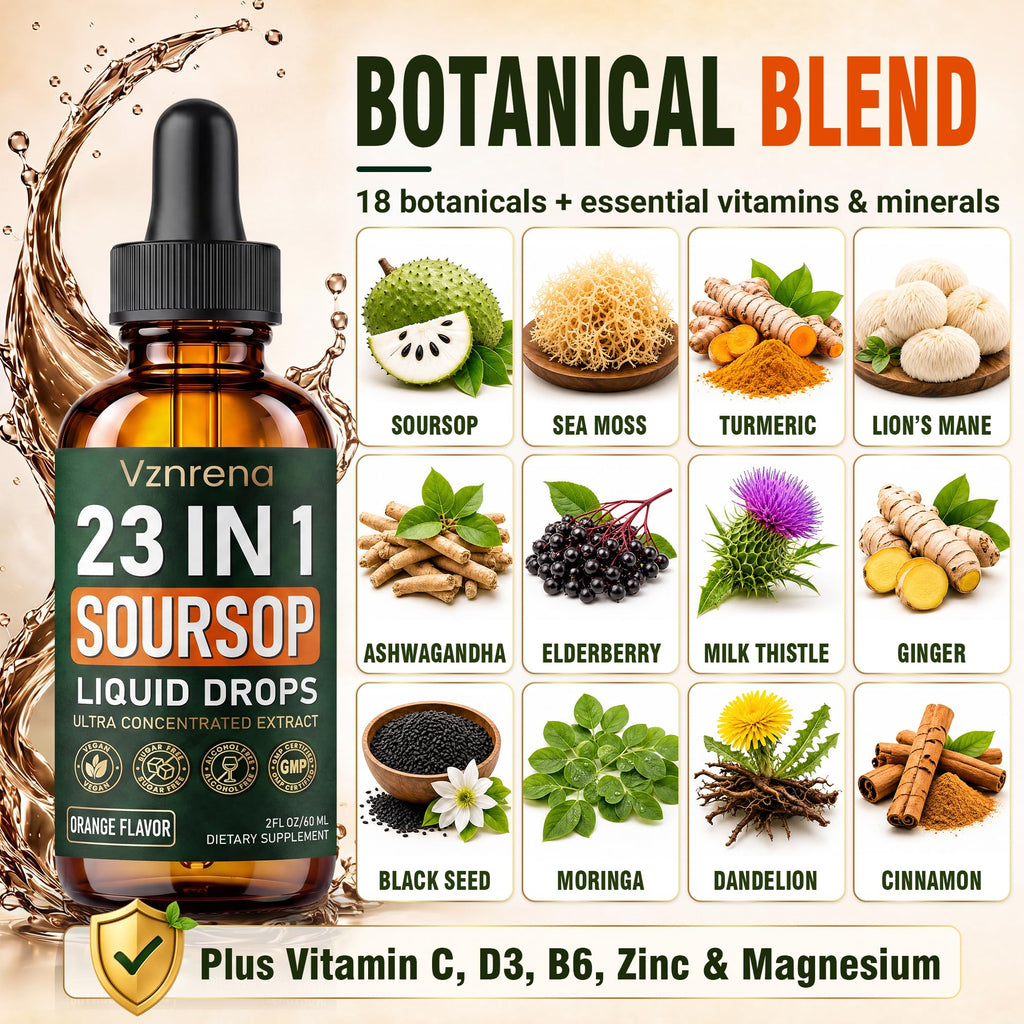 Soursop Bitters Liquid Drops – 23 in 1 Formula with Graviola, Black Seed, Sea Moss, Moringa – Supports Digestive Health, Immune Function, Natural Energy - Vegan, Non-GMO - Orange Flavor, 2 fl oz