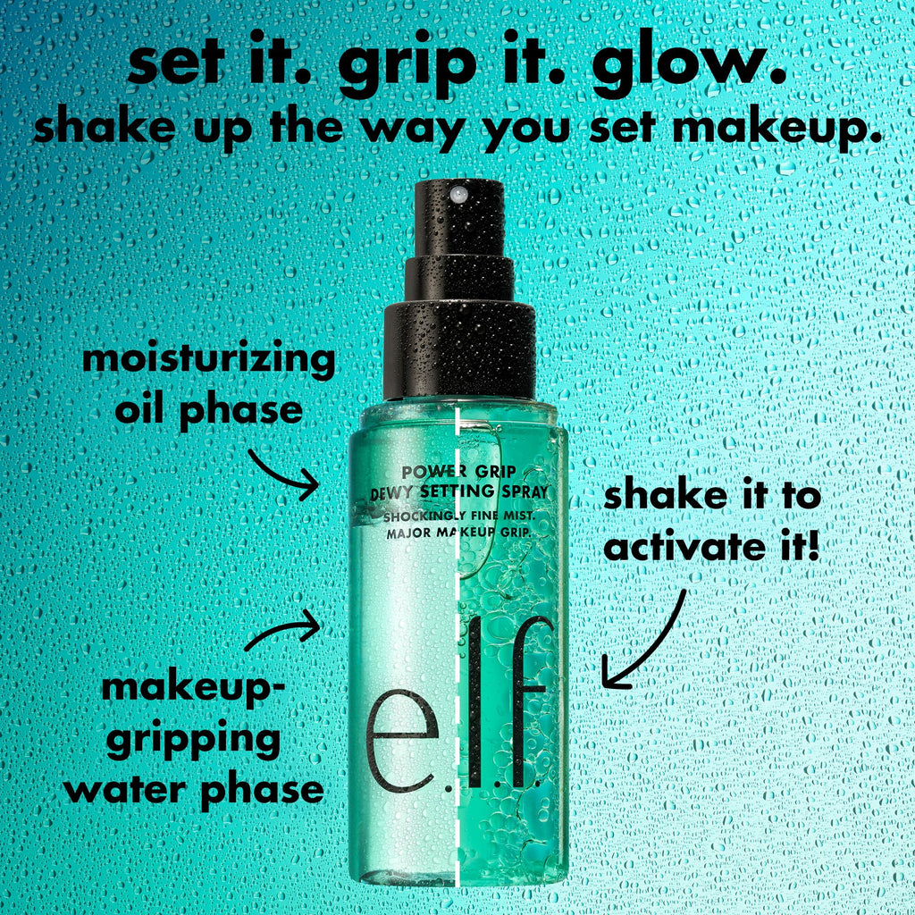 e.l.f. Power Grip Dewy Setting Spray, Ultra Fine Mist Made With Hyaluronic Acid, Grips Makeup For A Hydrated-Looking, Dewy Finish, Vegan & Cruelty-Free