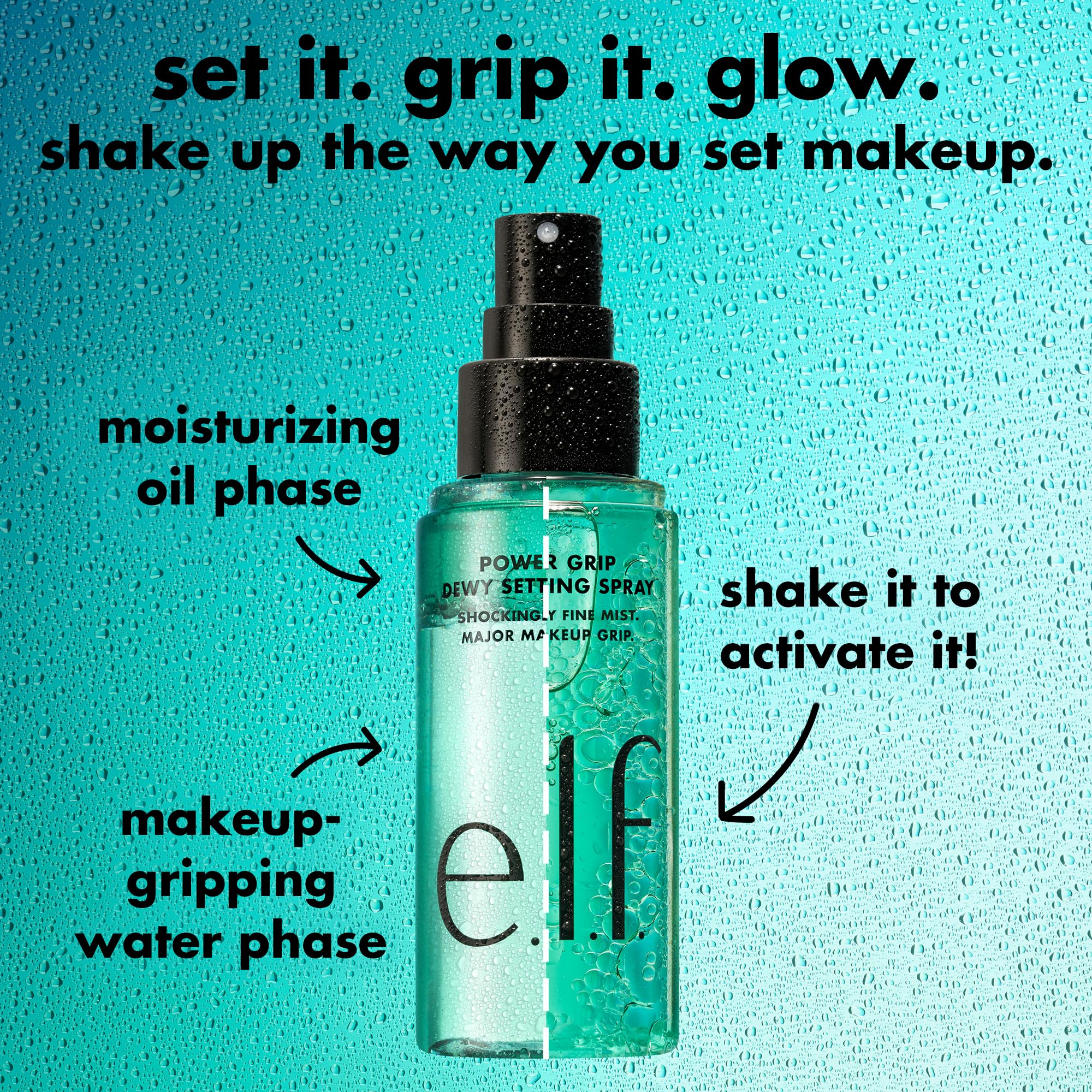 e.l.f. Power Grip Dewy Setting Spray, Ultra Fine Mist Made With Hyaluronic Acid, Grips Makeup For A Hydrated-Looking, Dewy Finish, Vegan & Cruelty-Free