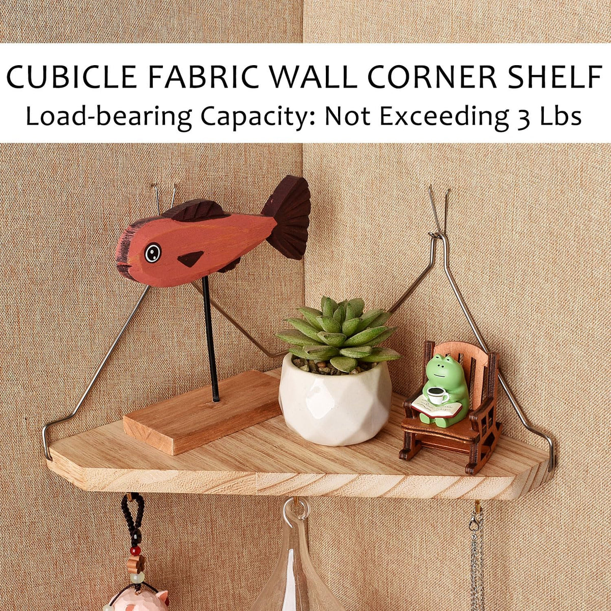 Fabric Wall Cubicle Corner Shelf with Hooks for Women Men, 2 Pack