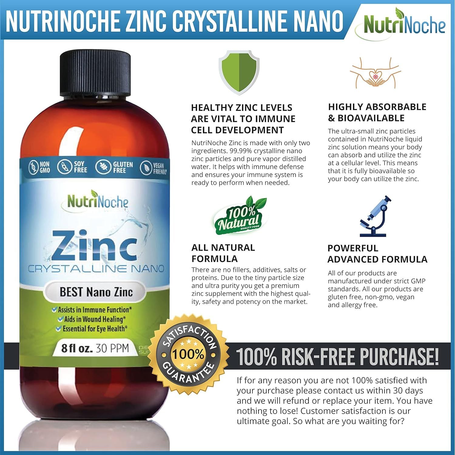Buy now Liquid Zinc Supplement by Nutrinoche: Organic Liquid Drops - Ionic Zinc and Picolinate Alternative - 99.99% Ultra Pure Crystalline Nano Particles - for Adults and Children - (8 oz) at indiglob india