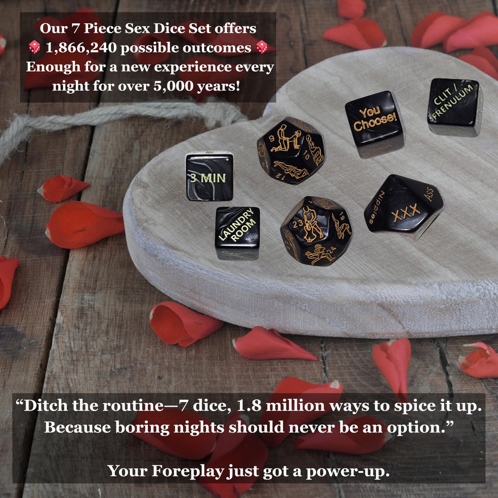 7 Piece Sexy Dice Game for Couples – Fun Sex Die & Date Night Dice with Positions, Actions & Body Parts – Naughty Adult Intimate Gifts for Him & Her – Sexual Couples Dice for Romantic Foreplay Fun