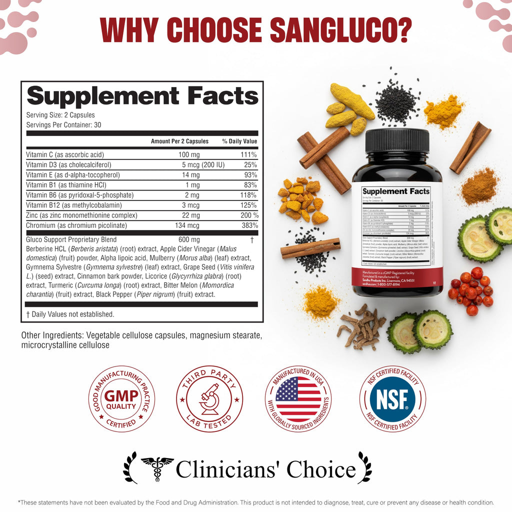 Sangluco Berberine Ceylon Cinnamon Chromium Turmeric Apple Cider Vinegar Bitter Melon Supplement | Supports Healthy Levels Already Within Normal Range | 180 Capsules