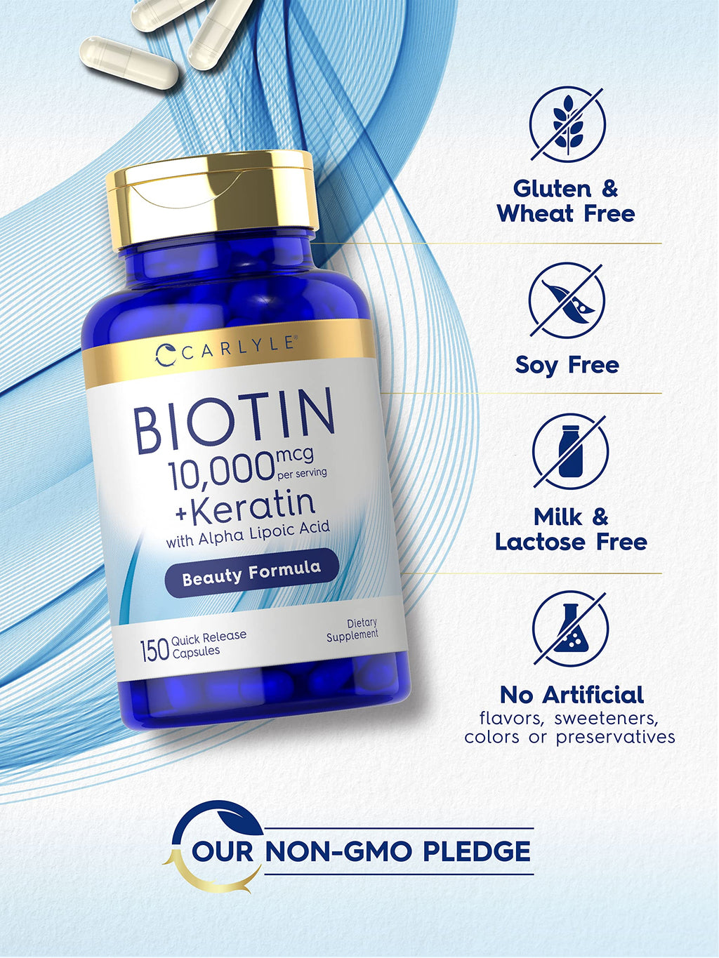 Carlyle Biotin 10000mcg | 150 Capsules | Beauty Formula with Keratin