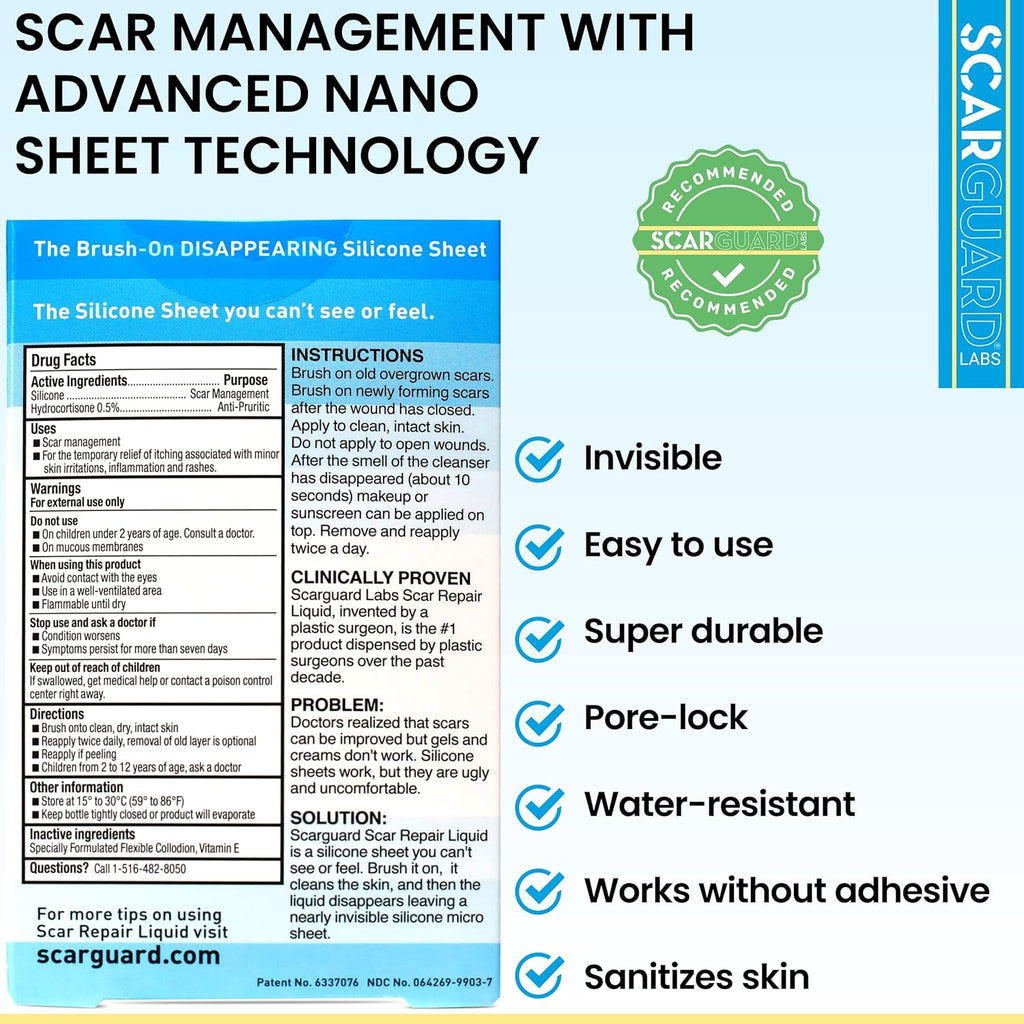 Buy now Scarguard - Invisible Brush-On Silicone Sheet with Vitamin E - Scar Removal for Keloids, Burn Scars, Surgery Scars, Stitches, Cuts - No Ugly Scar Sheets, Cream or Messy Scar Gel Needed at indiglob india