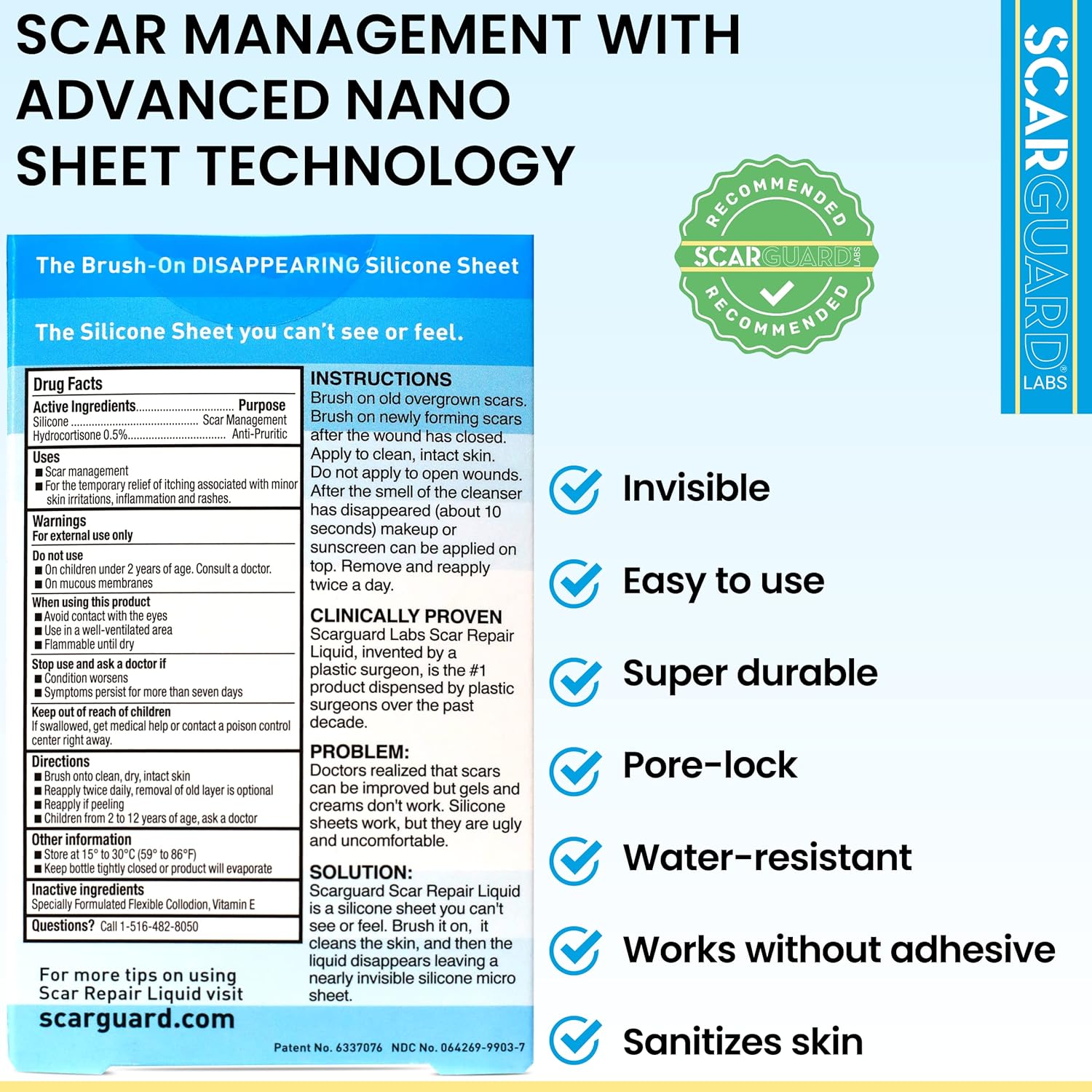 Buy now Scarguard - Invisible Brush-On Silicone Sheet with Vitamin E - Scar Removal for Keloids, Burn Scars, Surgery Scars, Stitches, Cuts - No Ugly Scar Sheets, Cream or Messy Scar Gel Needed at indiglob india