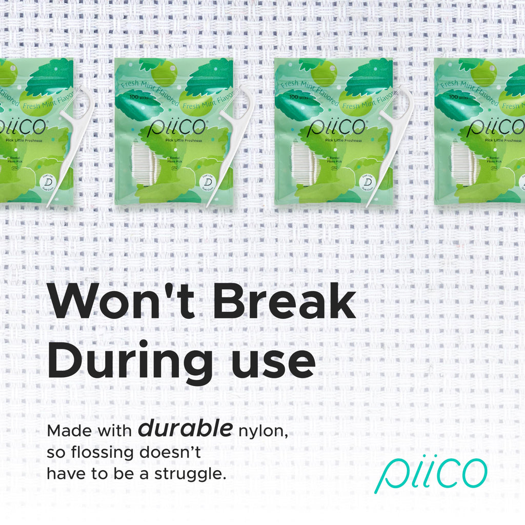 Piico Xylitol Floss Picks, 100 Count - Unbreakable, Shred-Resistant, Resealable, Unique Flavored Dental Flossers for Adults, Portable